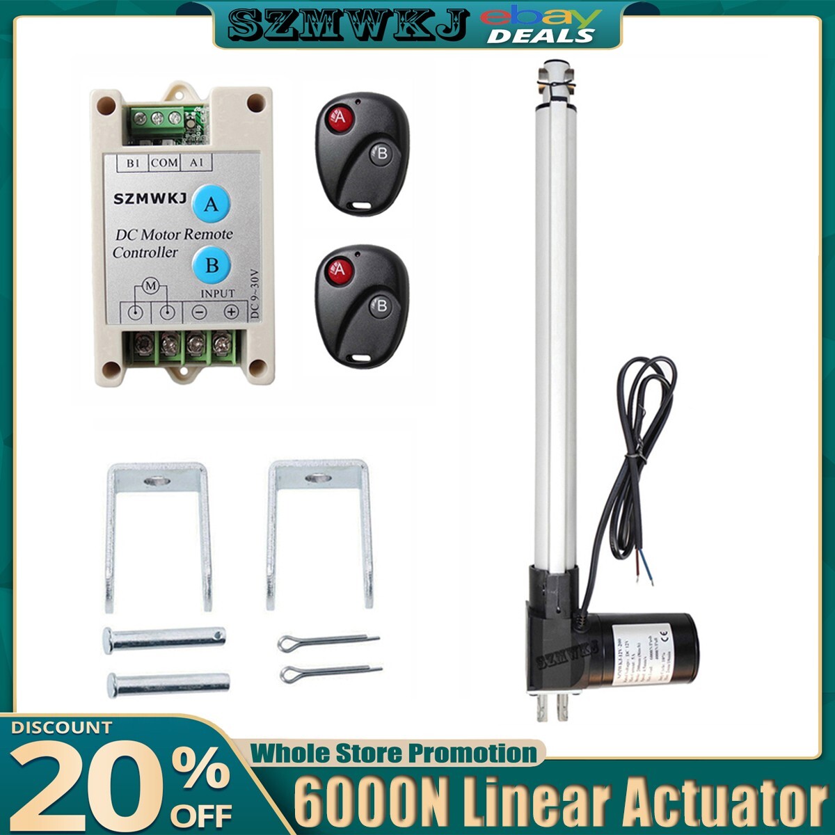 6000N 1320lbs 12V 18″ Heavy Duty Linear Actuator W/ Motor Controller Switch Kits