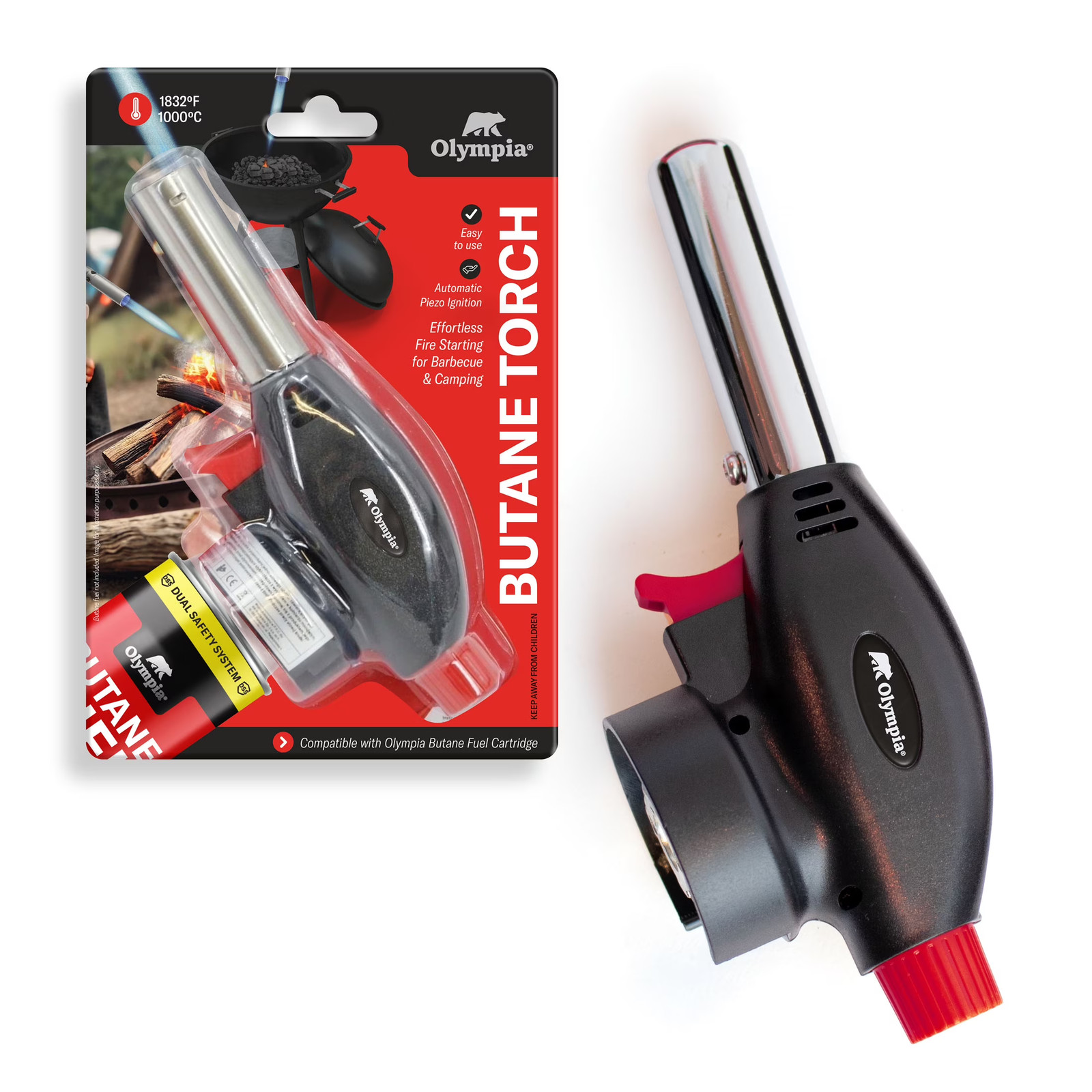 Olympia Outdoor Butane Torch Adjustable Flame 8oz Reusable Design