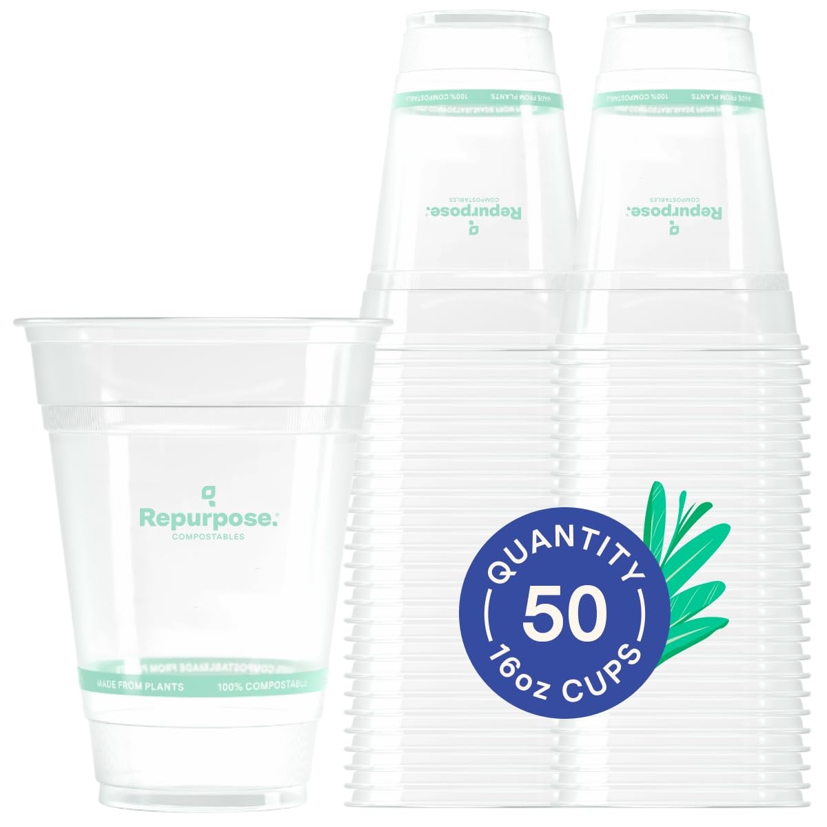 Repurpose 100% Compostable Plant-Based 50 Count (Pack of 1), Transparent
