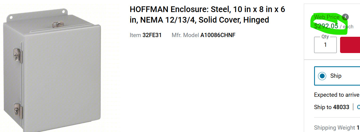 A12108CH, nVent Hoffman Enclosure Box 10″ X 8″ X 6″ TYPE 12 & 13 [D2S5]
