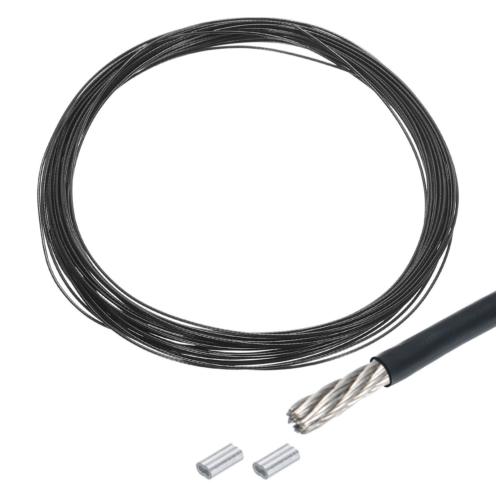 33Ft(10M) Wire Rope 304 Stainless Steel 1/32″(0.8mm) with 2Pcs Sleeve Black