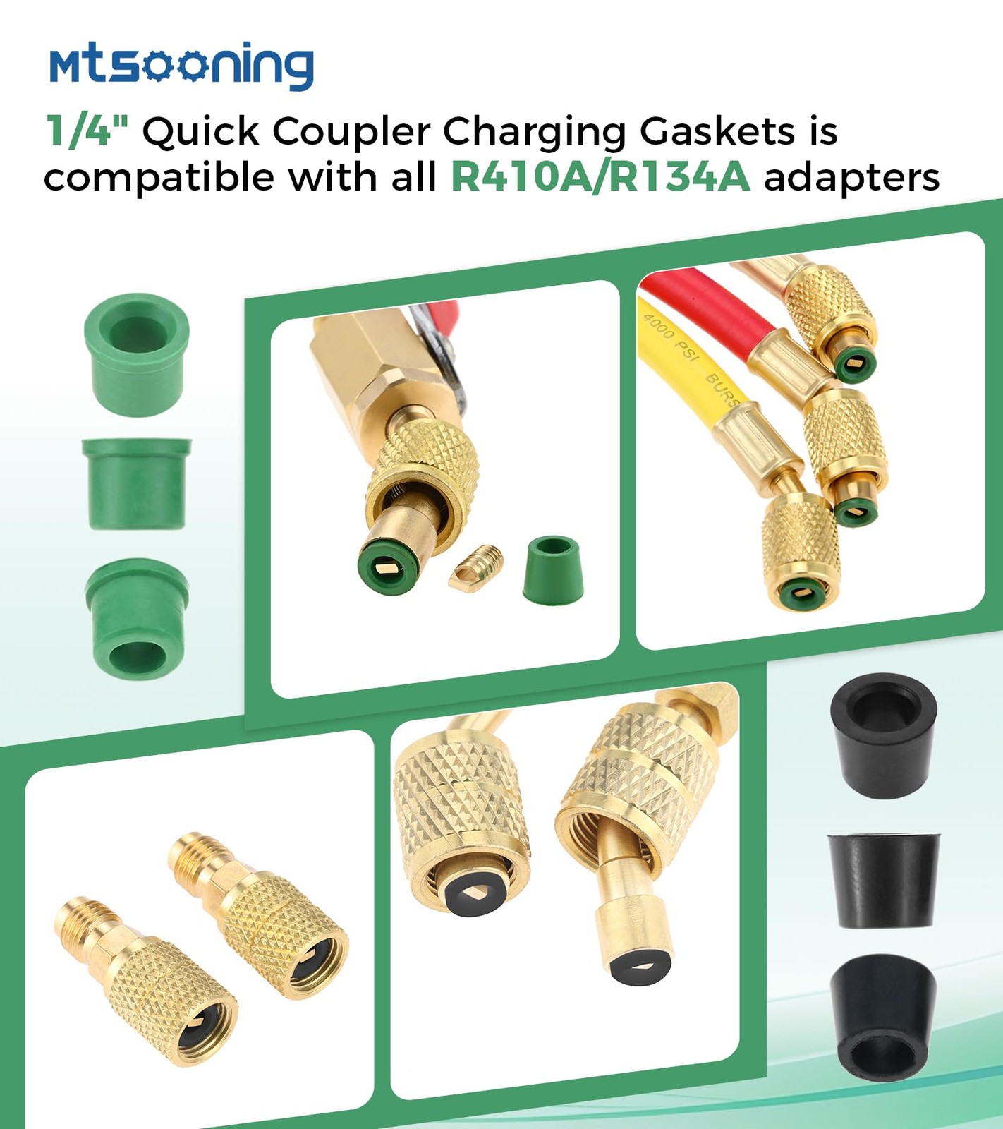 Mtsooning 100 PCS HVAC 1/4″ Quick Coupler Charging Gaskets, O-Ring Green