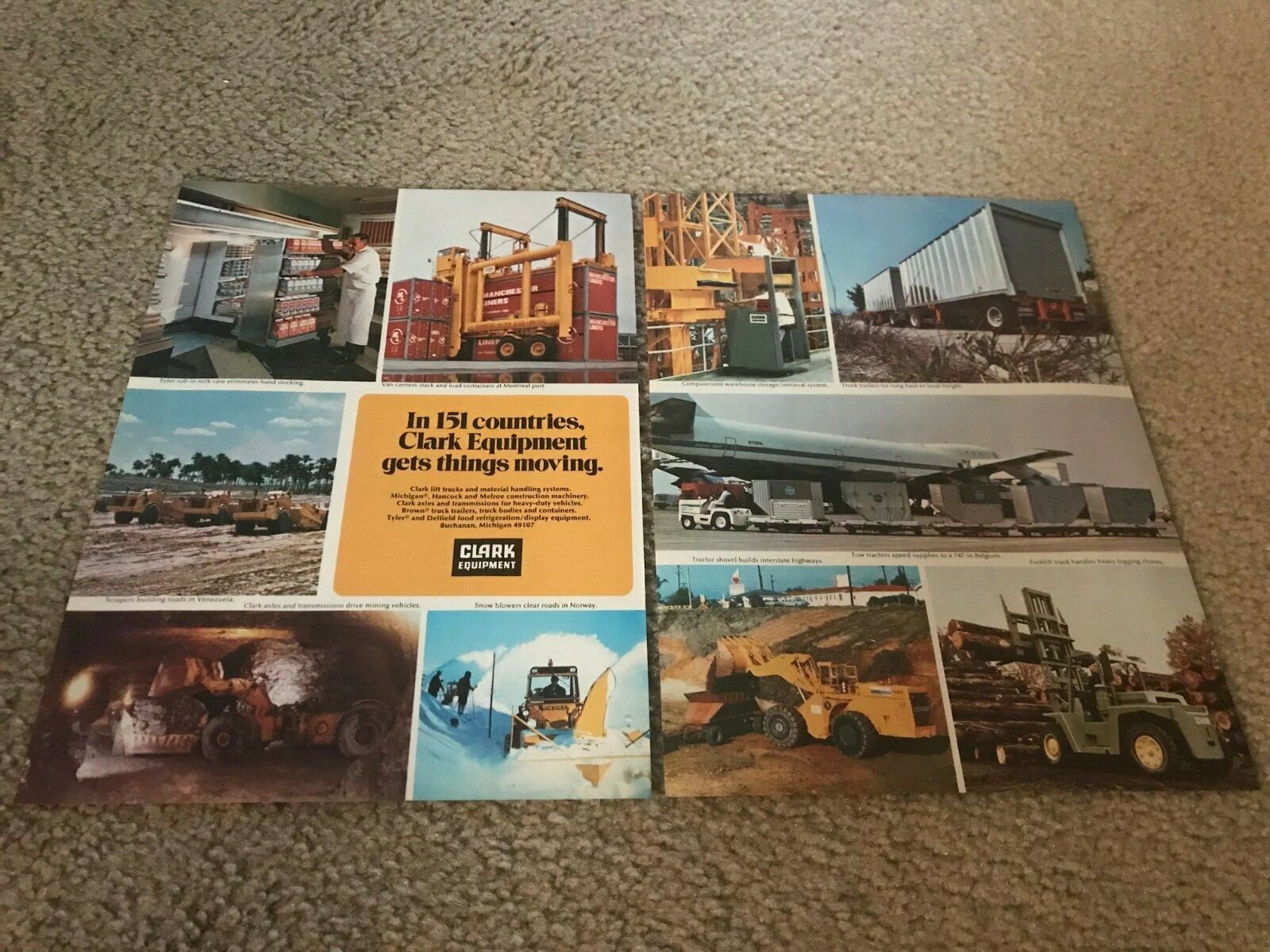 1971 CLARK EQUIPMENT Print Ad SCRAPER SNOW BLOWER FORKLIFT TRUCK TRACTOR SHOVEL