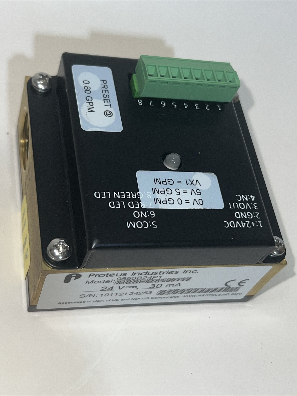 Proteus Industries 9850B24P1 Flow Transducer 24V 30 mA, Free. Shipping