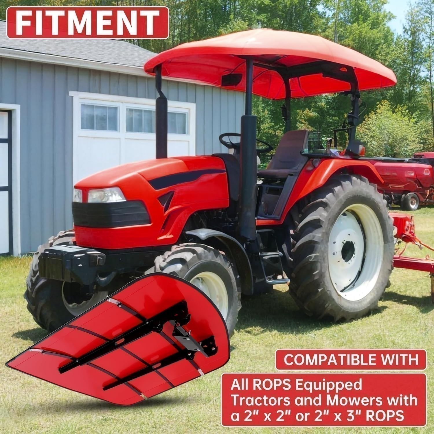 Sun Shield Tuff Top Tractor Canopy For ROPS 48″ X 52″-Red For 2″ x 2″ or 2″ x3″