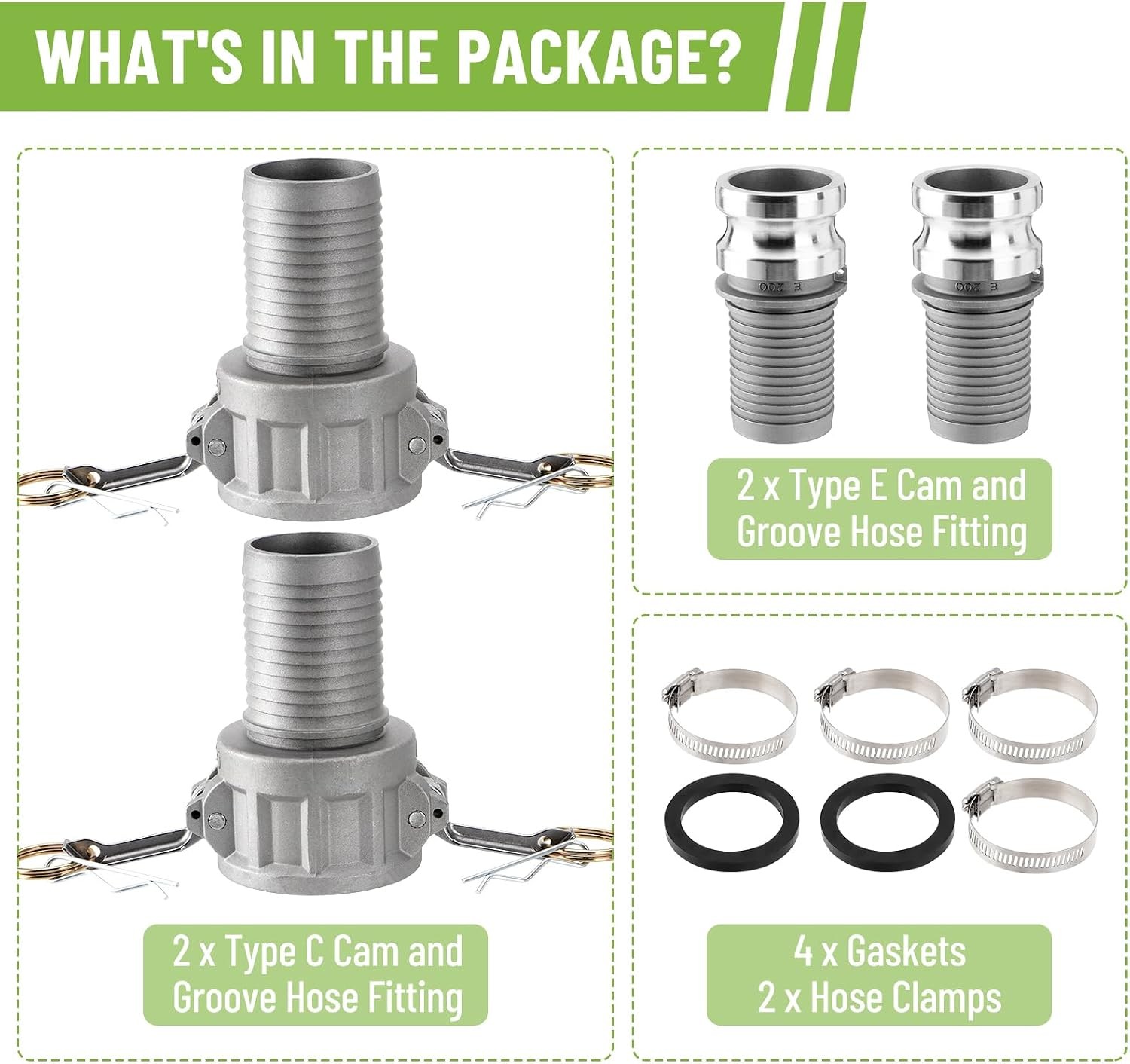 2 Sets Aluminum Camlock Fittings Type C&E 2 Inch Cam and Groove Hose Fitting A++
