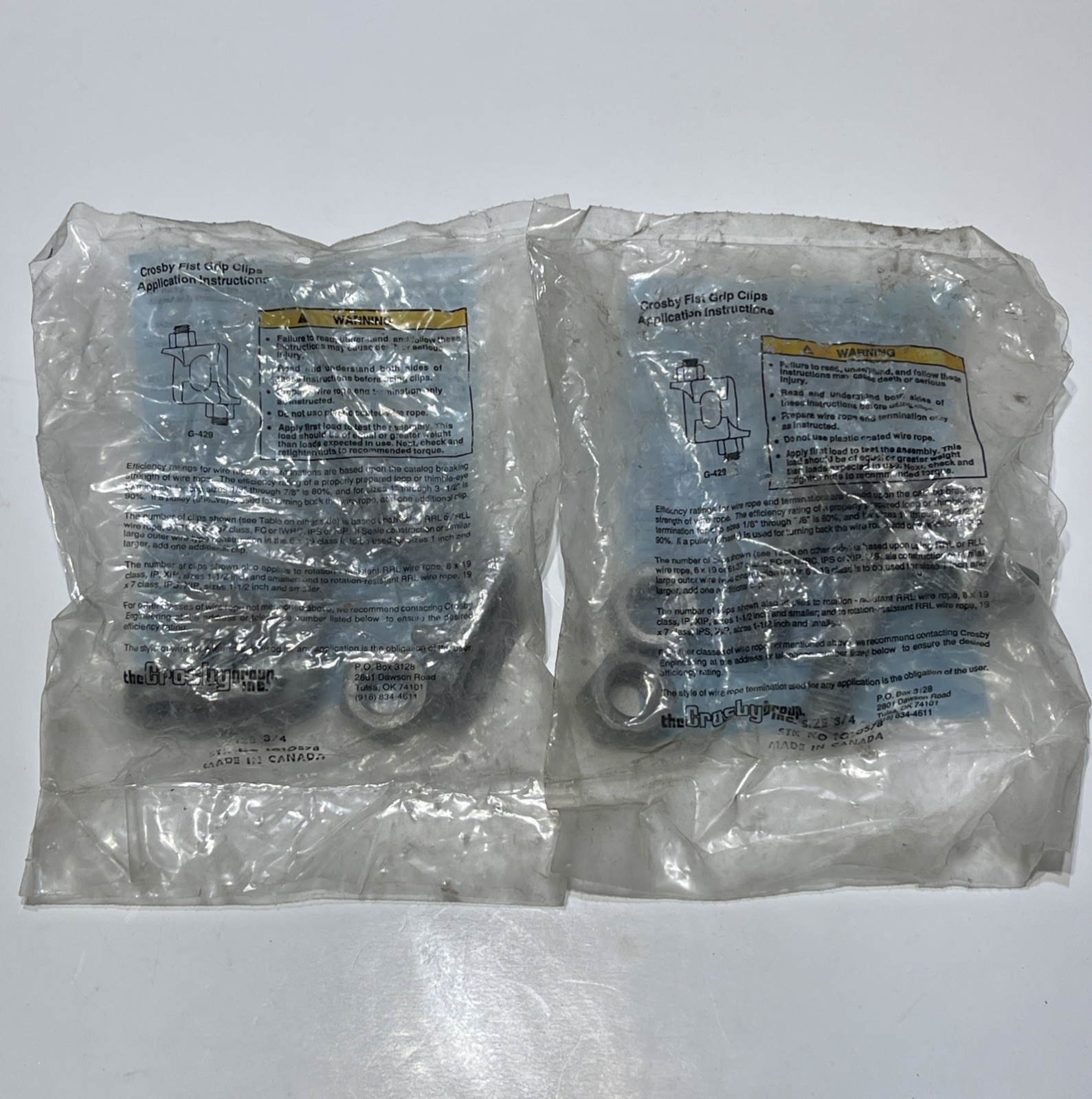 Lot of 2 Crosby Size 3/4in Galvanized Fist Grip Rope Wire Clips Assembly G-429
