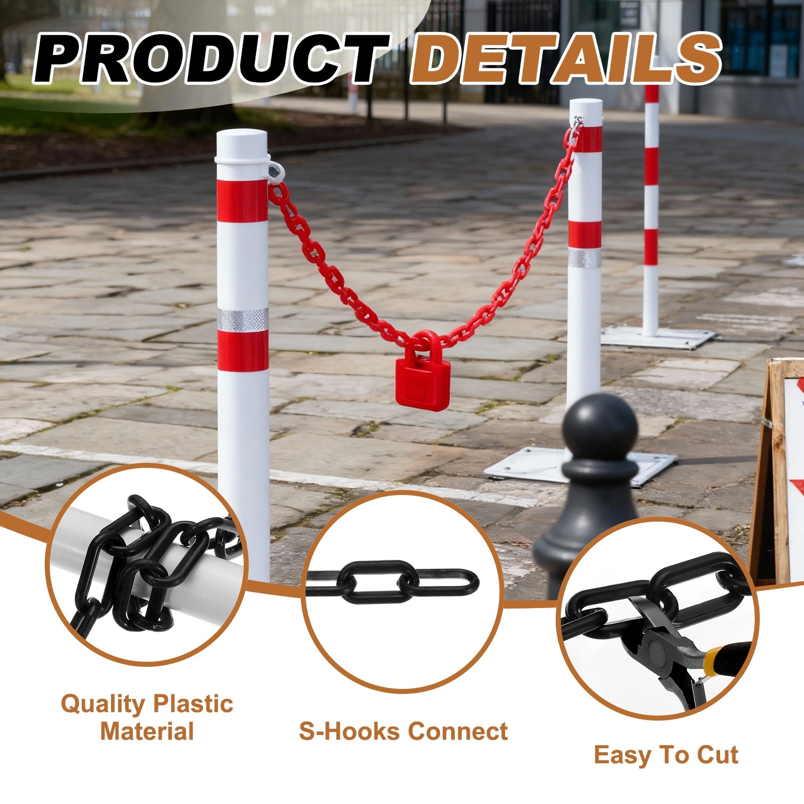 3.3Ft Black Plastic Chain CROWD MANAGEMENT 35×4.5mm Colorful Safety Link Chain