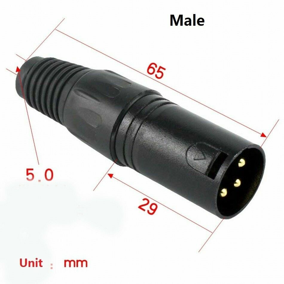 XLR 3/4/5 Pin Male Female Cannon Microphone Audio Connector Balanced Plug Black
