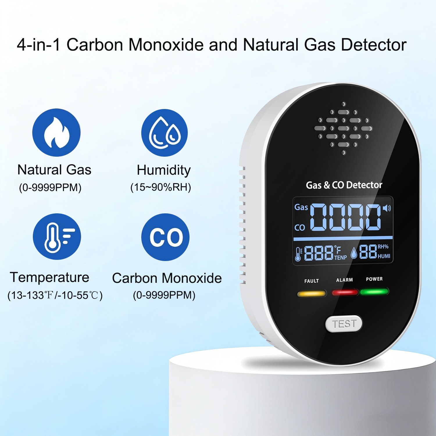 4-in-1 Portable Carbon Monoxide Detectors Plug in – Natural Gas Leak Detector UA