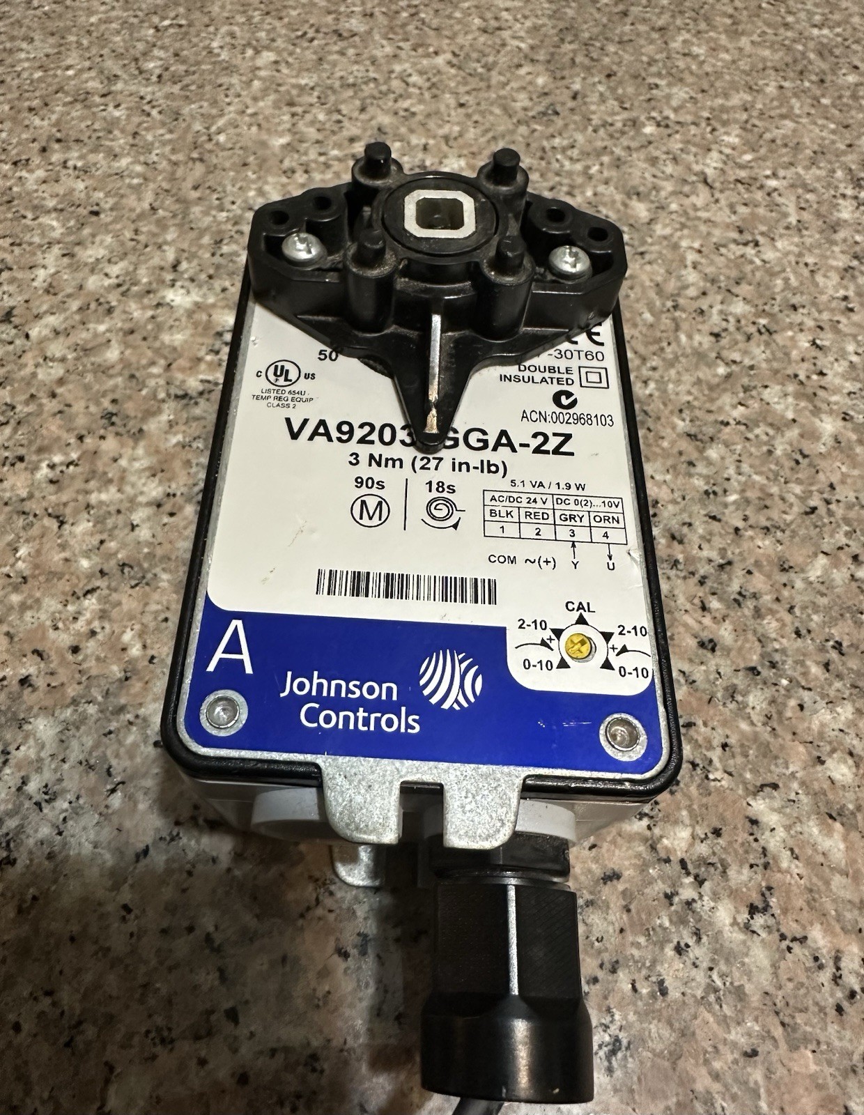 JOHNSON CONTROLS VALVE ACTUATOR ‎3Nm (27in-lb) / VA9203-GGA-2Z