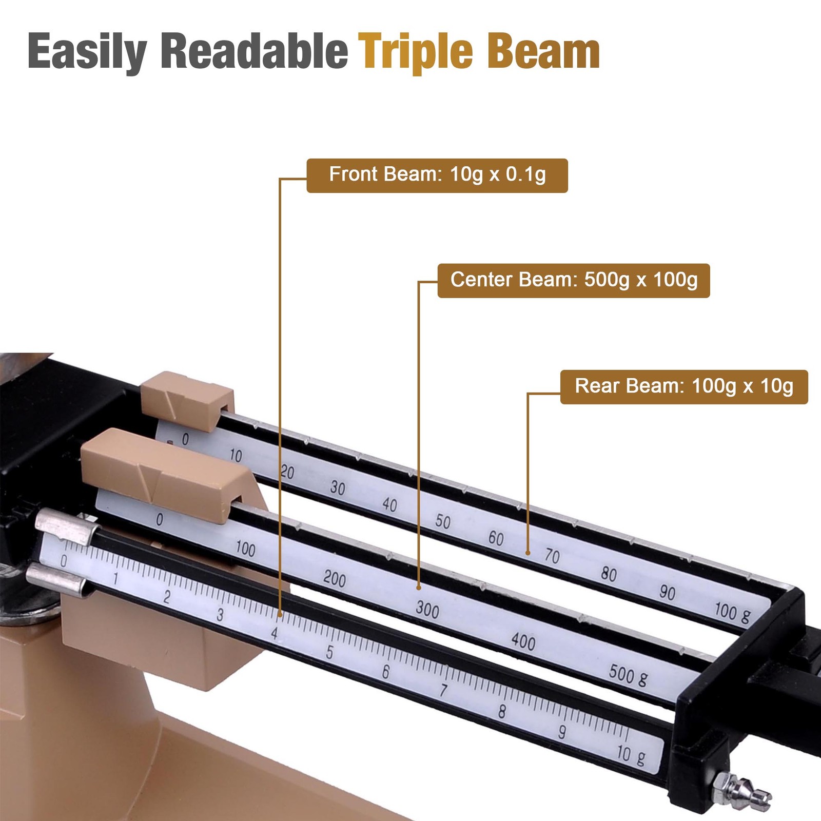 Triple Beam Mechanical Balance Scale Weight Set 2610g 0.1g Lab Analytical Weight