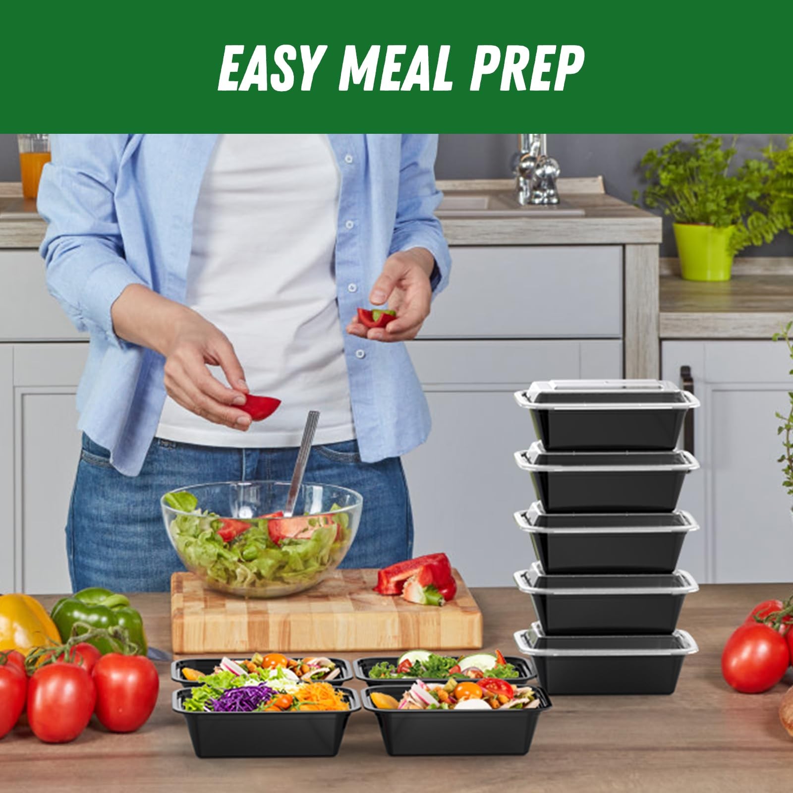 Dealusy 50 Pack (100-Piece) 24 oz Meal Prep Containers Reusable 24 oz, Black