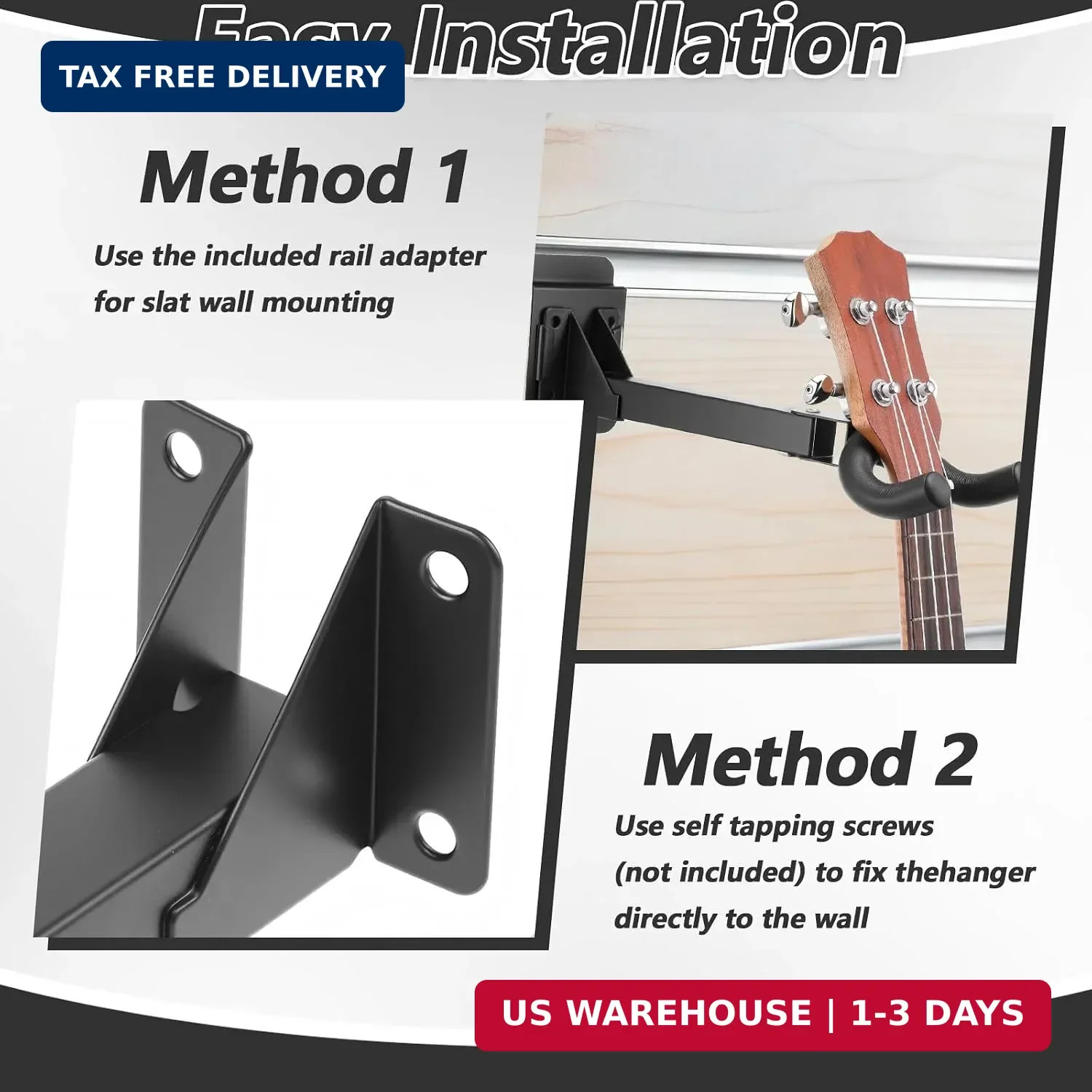 4 Pcs Guitar Hanger Wall Mount Guitar Hangers Hooks Holders with Slat Adapter 18