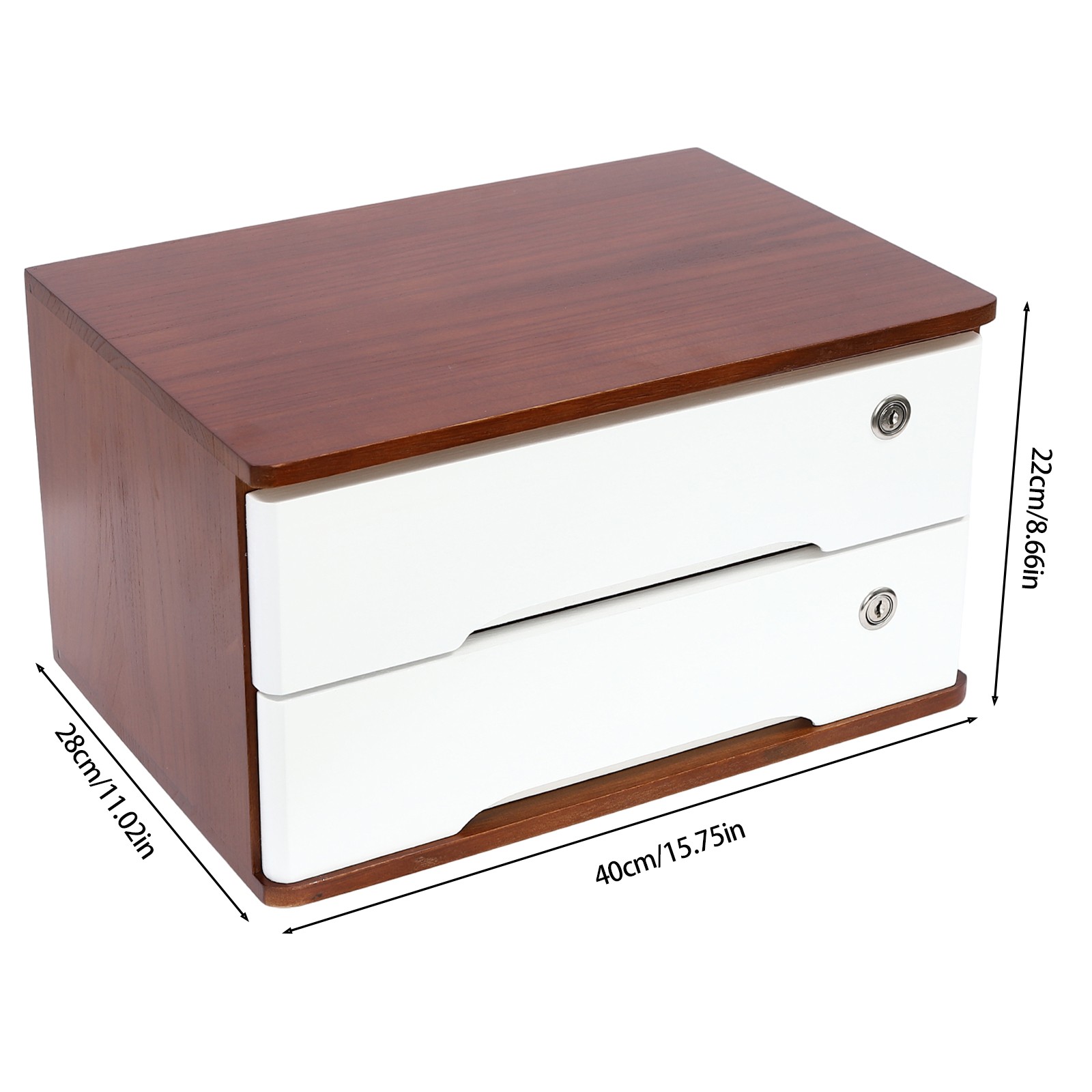 Premium Tung Wood Desktop Organizer 2 Tier Lockable Drawers Storage Solution