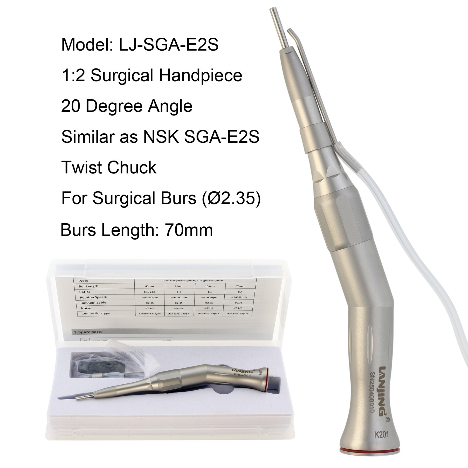 Dental Implant Handpiece 20:1 Contra Angle 1:2 Surgical External SGA-E2S SGS-E2S