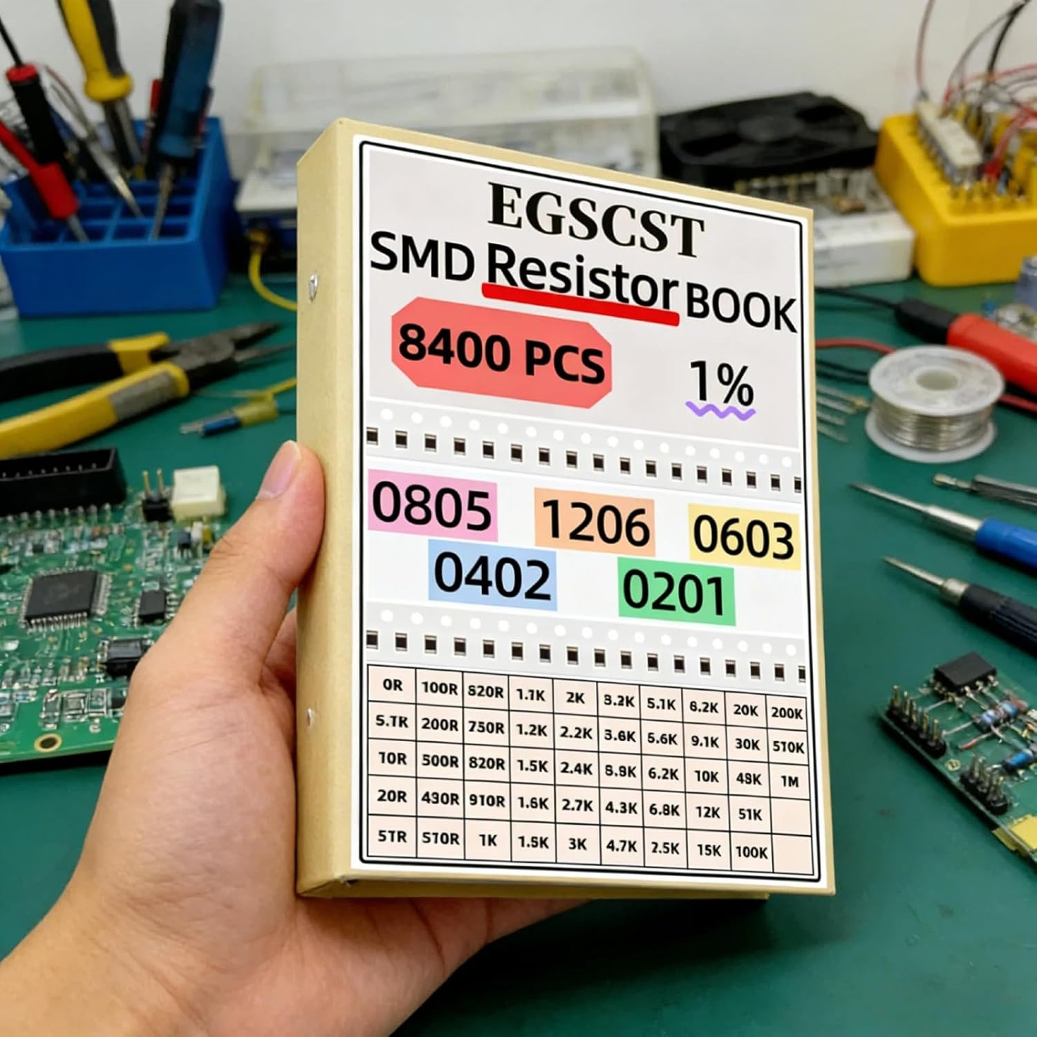 8400PCS 0805+1206+0603+0402+0201 SMD Resistor Kit from 0Ω to 1MΩ 1%, Electronics