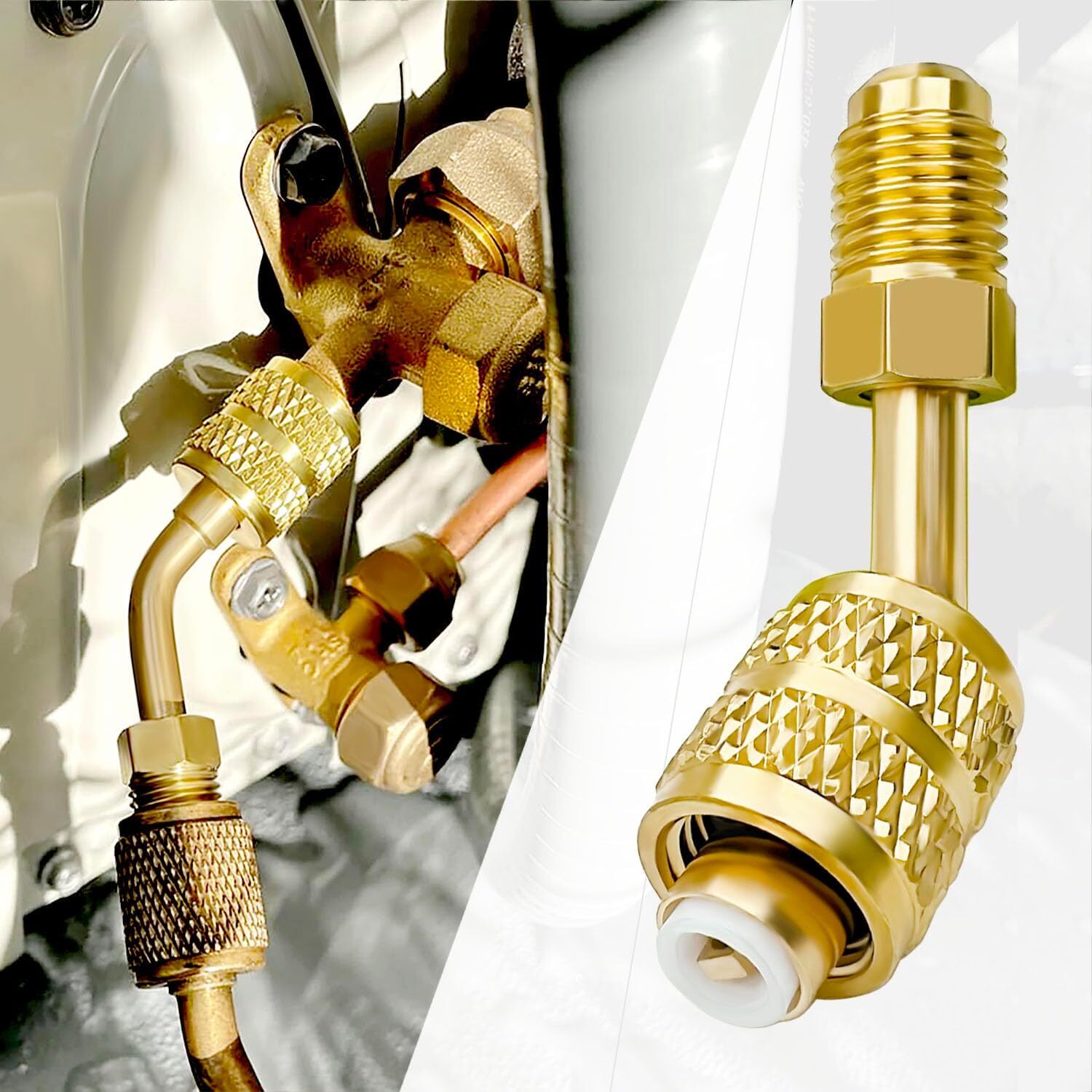 R410A Adapter for Mini Split System, 5/16 Inch SAE Female Quick Couplers to 1/4