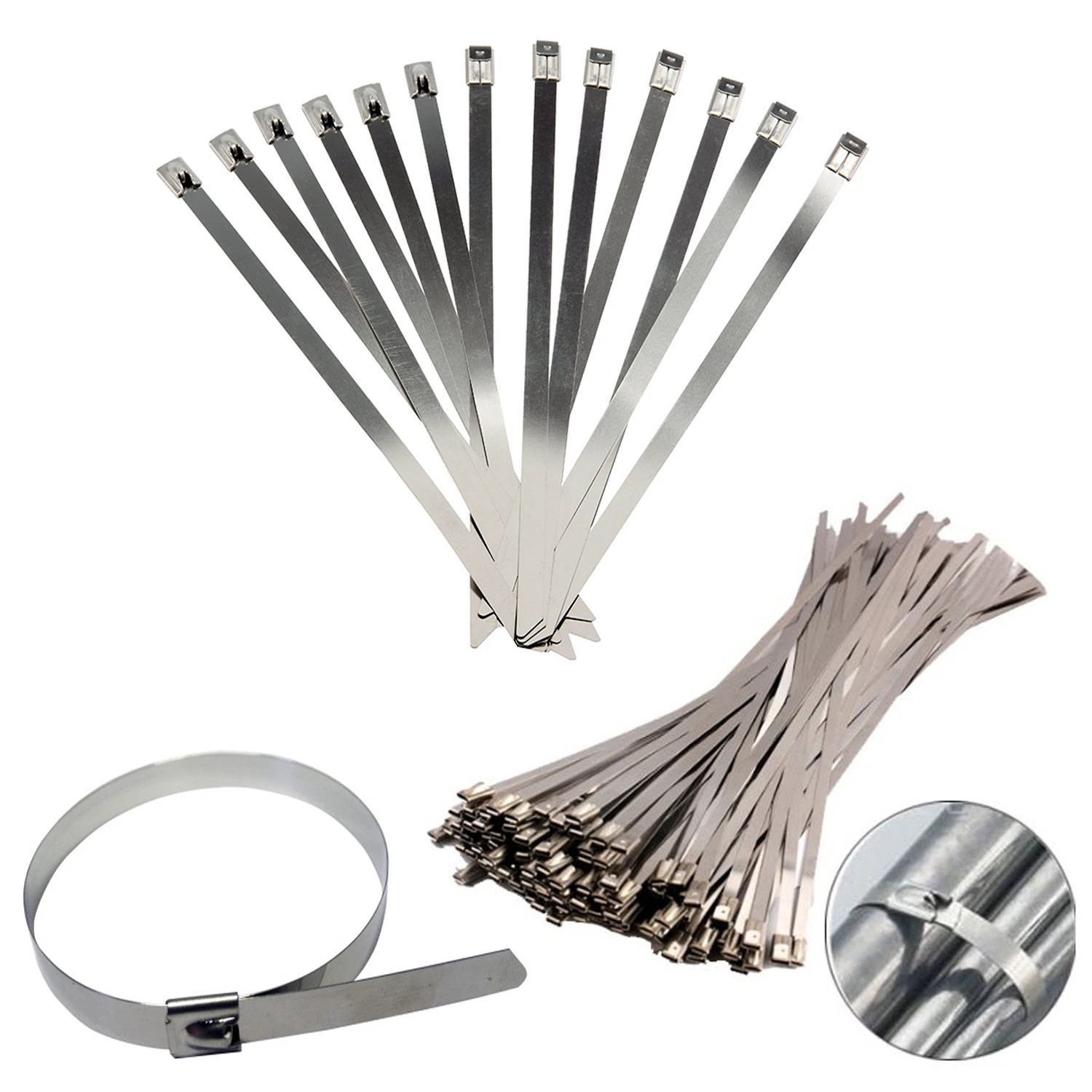 Metal Zip Ties 304 Stainless Steel Heavy Duty Cable 198-400lb 8″ 12″ 18 24″ 3CW