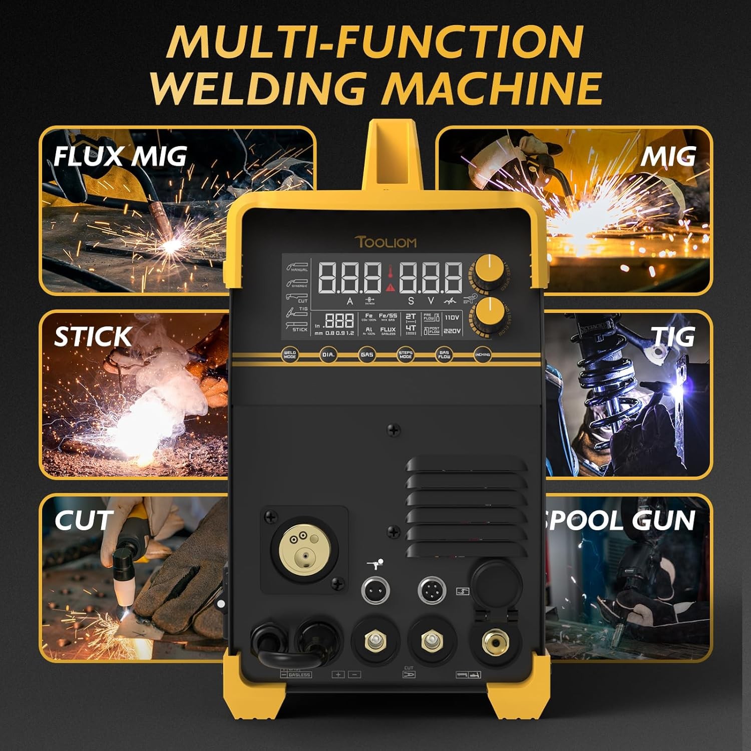 5-in-1 Pro MIG/TIG/Stick/CUT Aluminum Welder, 110/220V Dual, Spool Gun Ready