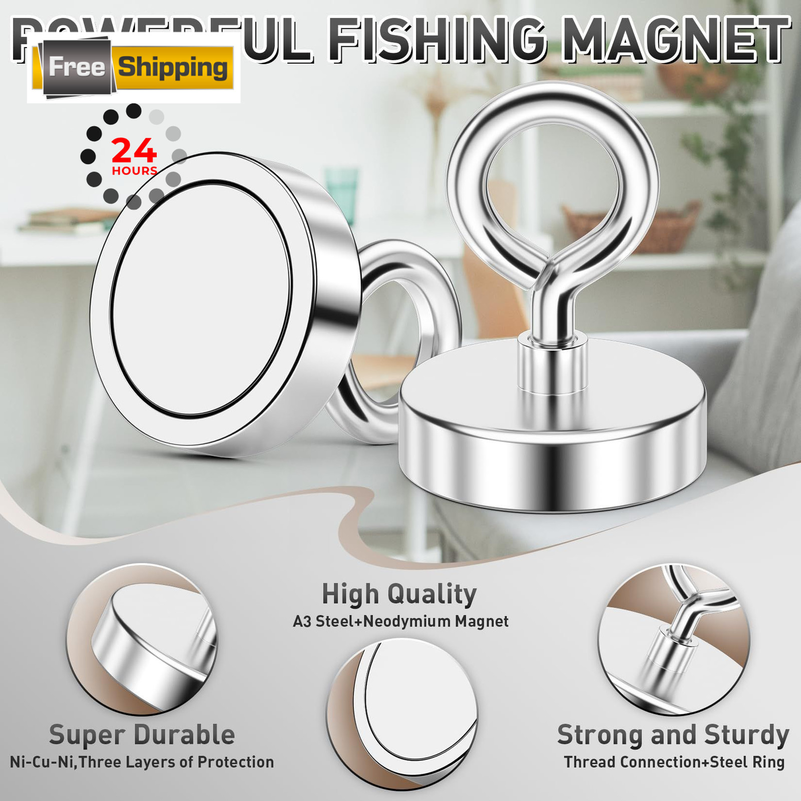 FINDMAG Neodymium Magnets, 150 LBS Strong Magnet 1.42 inches (36mm), Silver