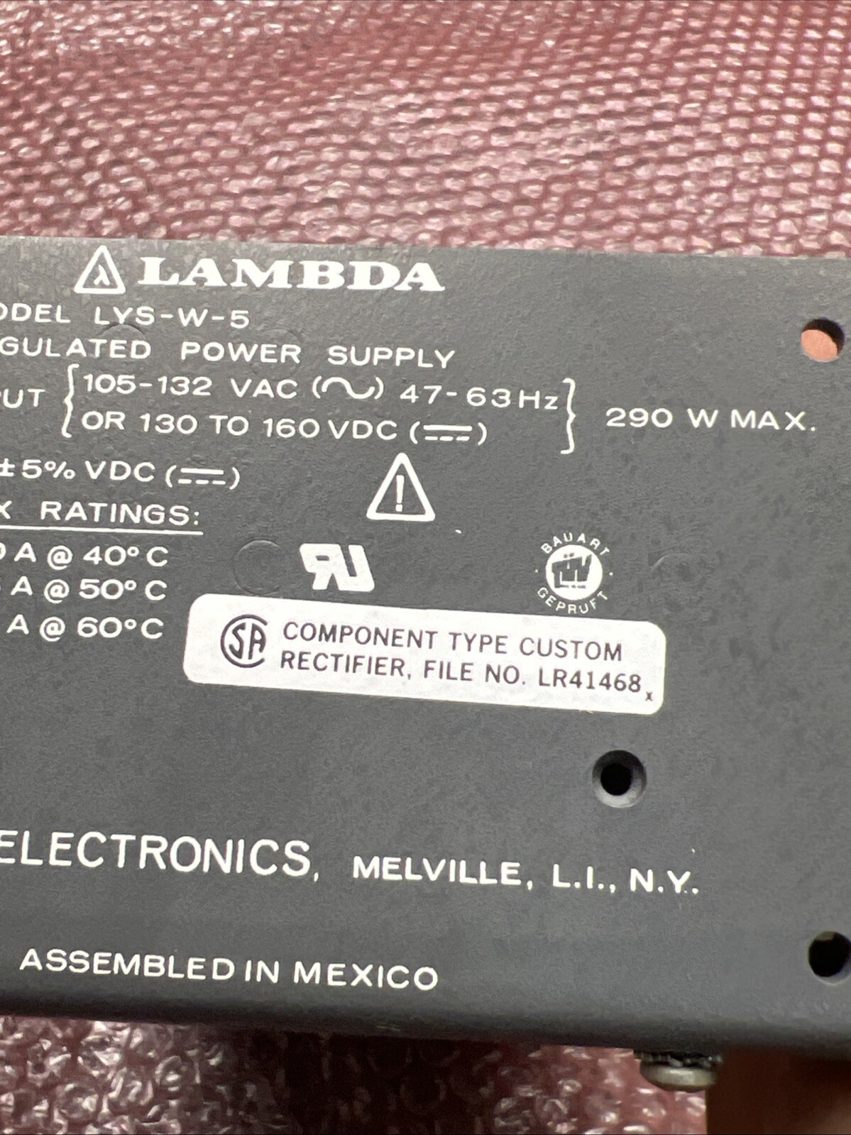 Lambda LYS-W-5 Ac To Dc Power Supply 105-132v-ac 35a Amp 5v-dc 290w