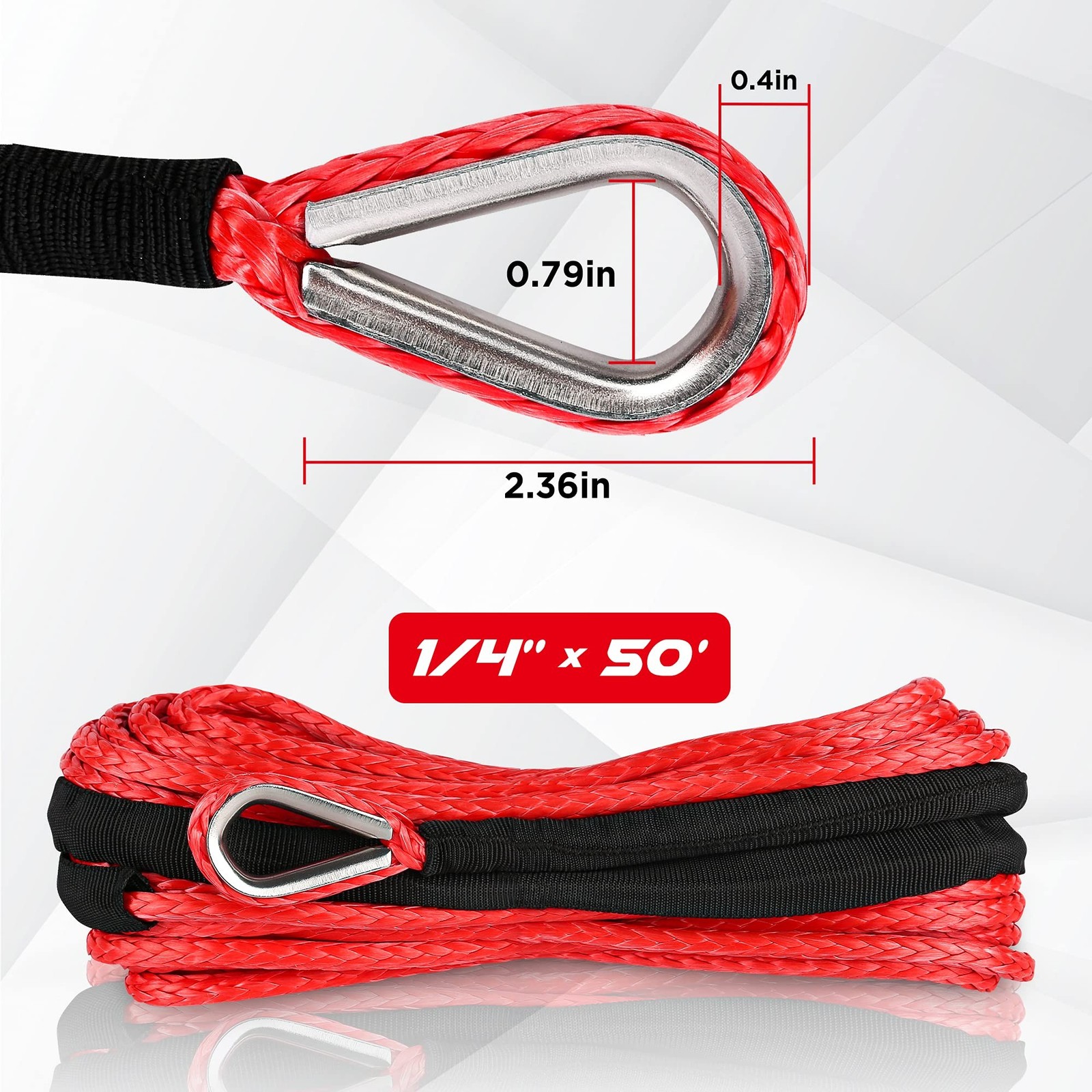 XPV SK75 1/4″ x 50‘ Dyneema Synthetic Winch Rope Cable with Black Protecti
