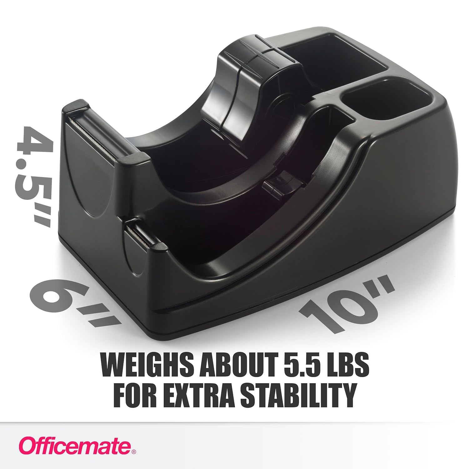 Recycled 2-In-1 Heavy Duty Tape Dispenser, 1″ and 3″ Cores, Black (96690)