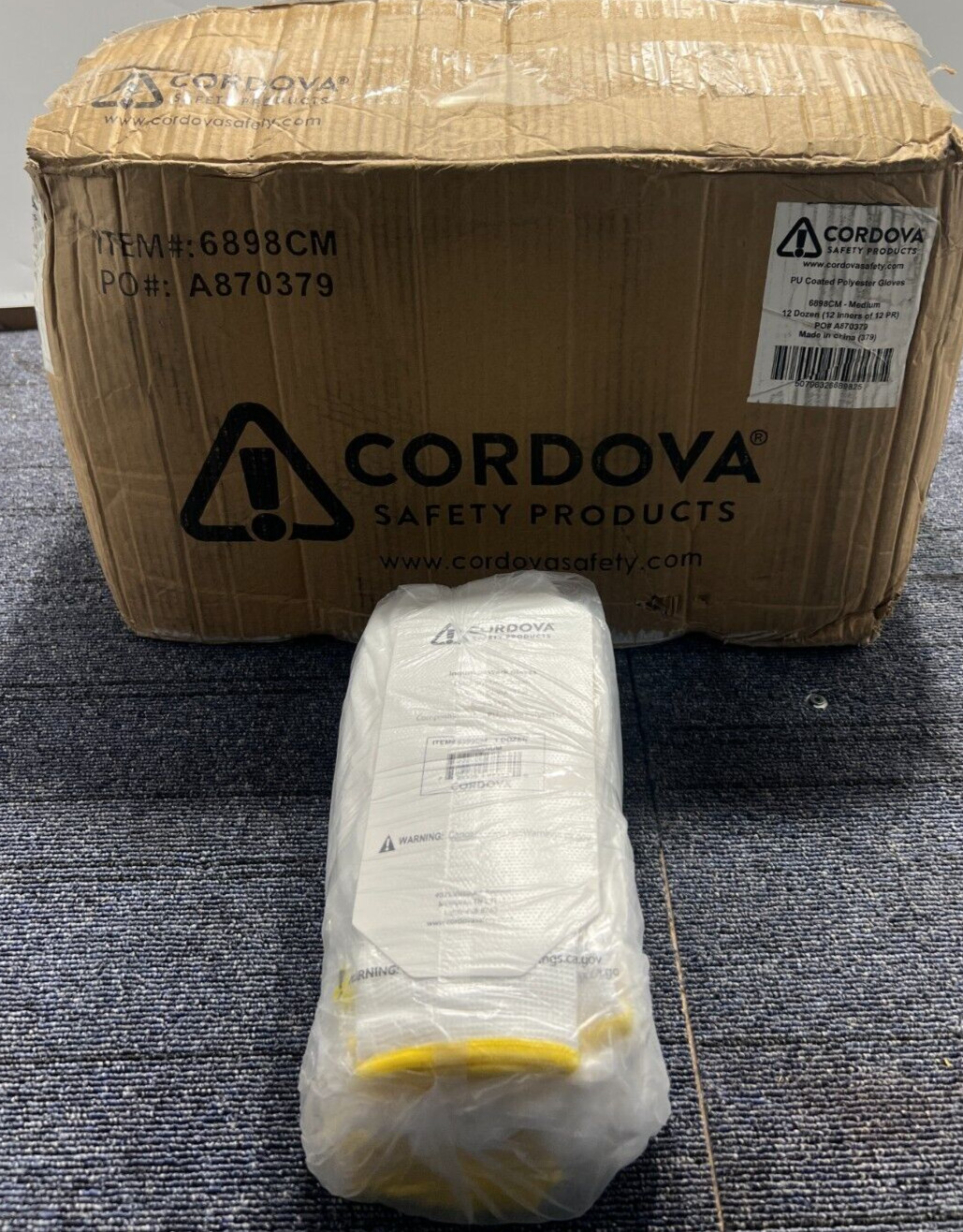 QTY 144 Cordova Standard Gloves 13-Gauge White Polyester Shell Medium 6898CM