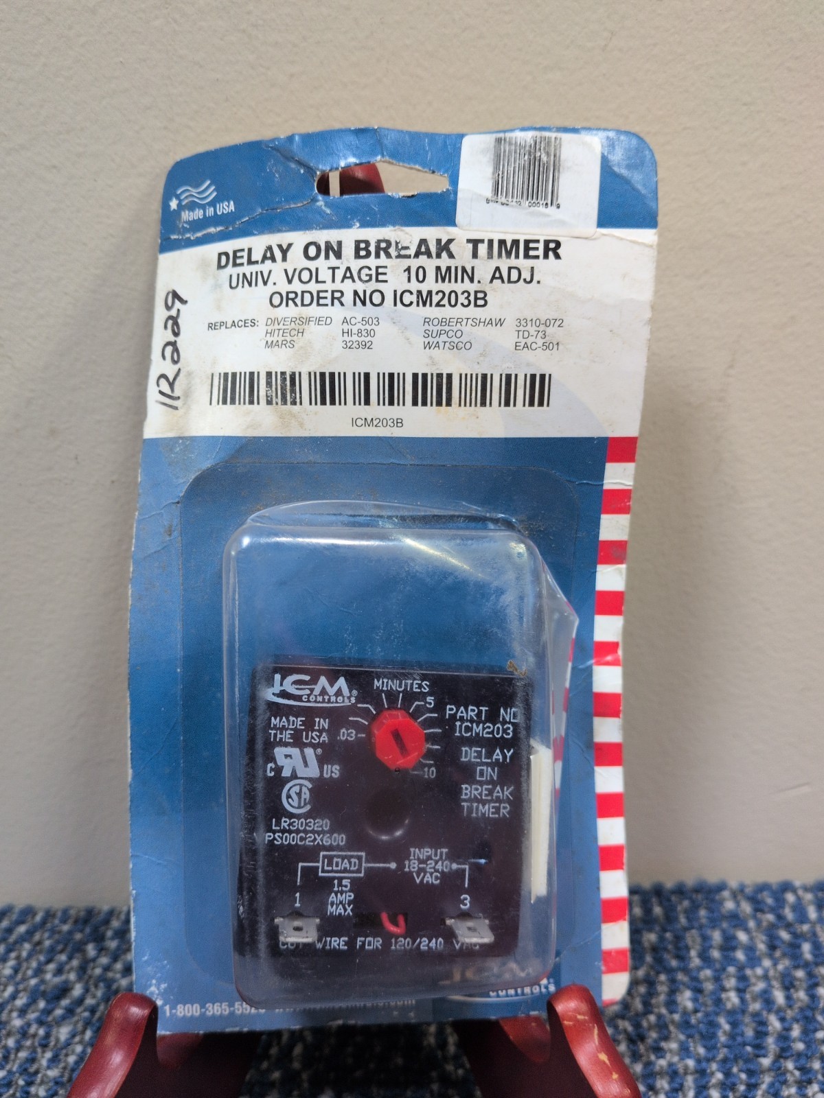 ICM Control ICM203B Delay on Break Timer .03-10 Minute Adjustable 18-240 VAC NOS