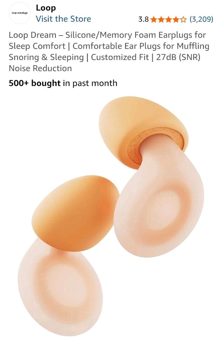 Loop Dream – Silicone/Memory Foam Earplugs for Sleep Comfort – 21dB- Peach