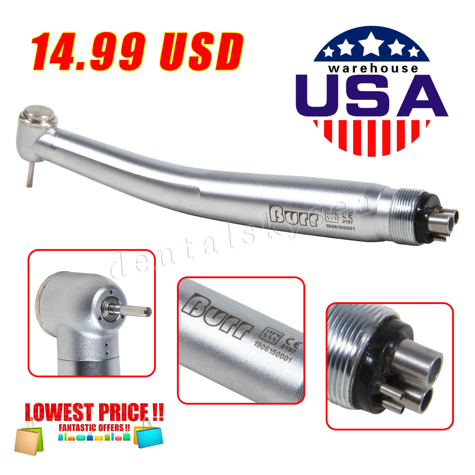 10* Dental High Speed Push Button Turbine Handpiece 4Holes Fit NSK Pana Max U3BM