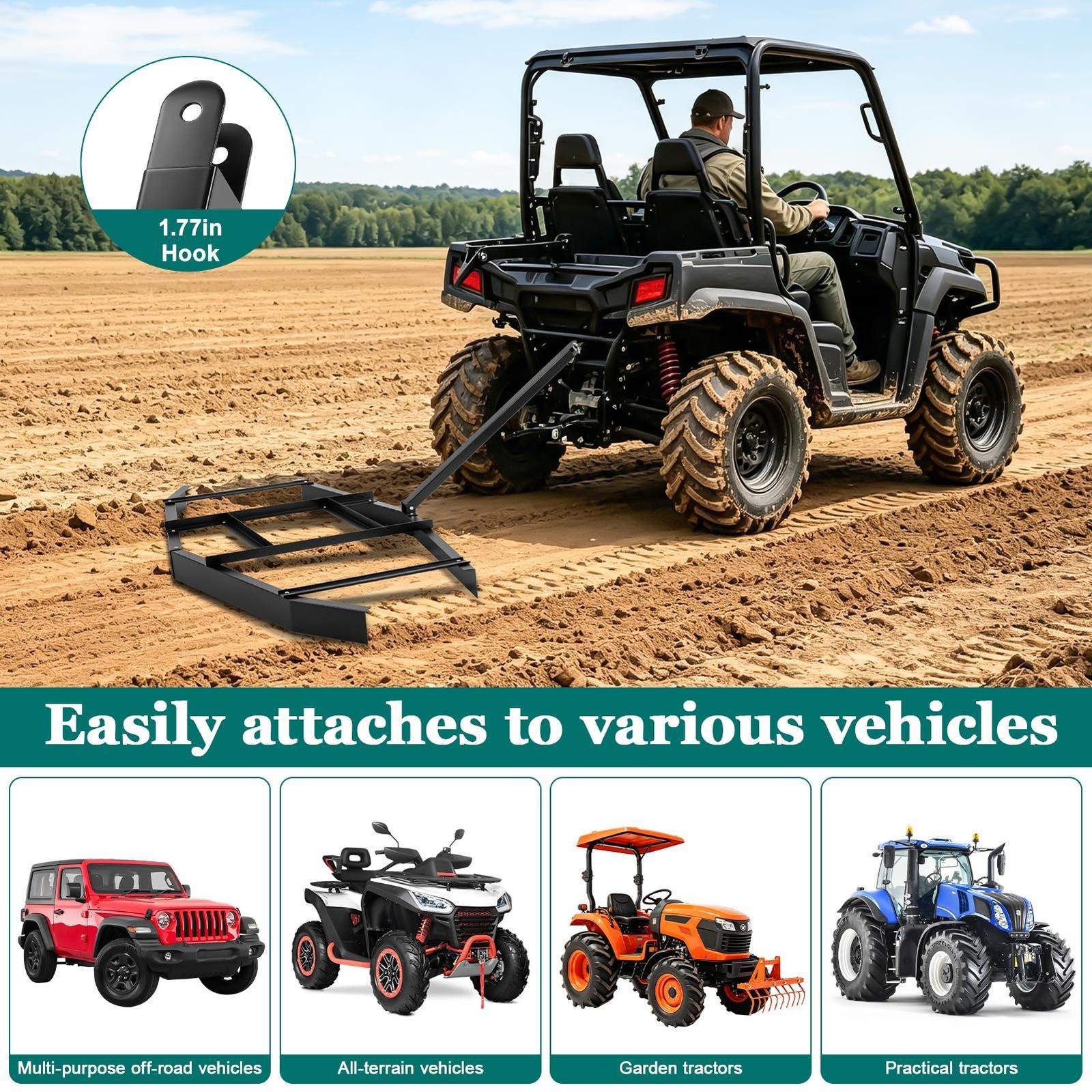 Drag Harrow 34″ Width Tow Behind Drag Harrow Steel Gravel Grader ATV UTV