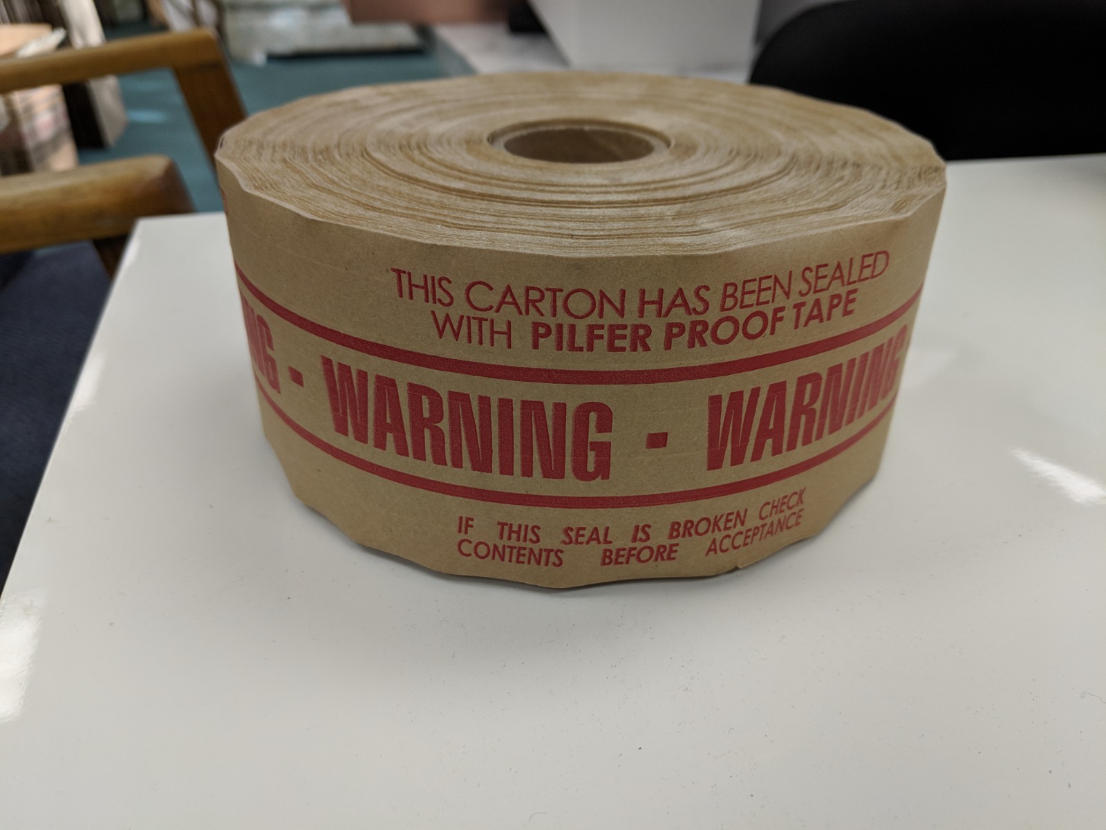 3″ x 450′ Reinforced Water Activated WARNING tape heavy duty gummed 1 roll / cs