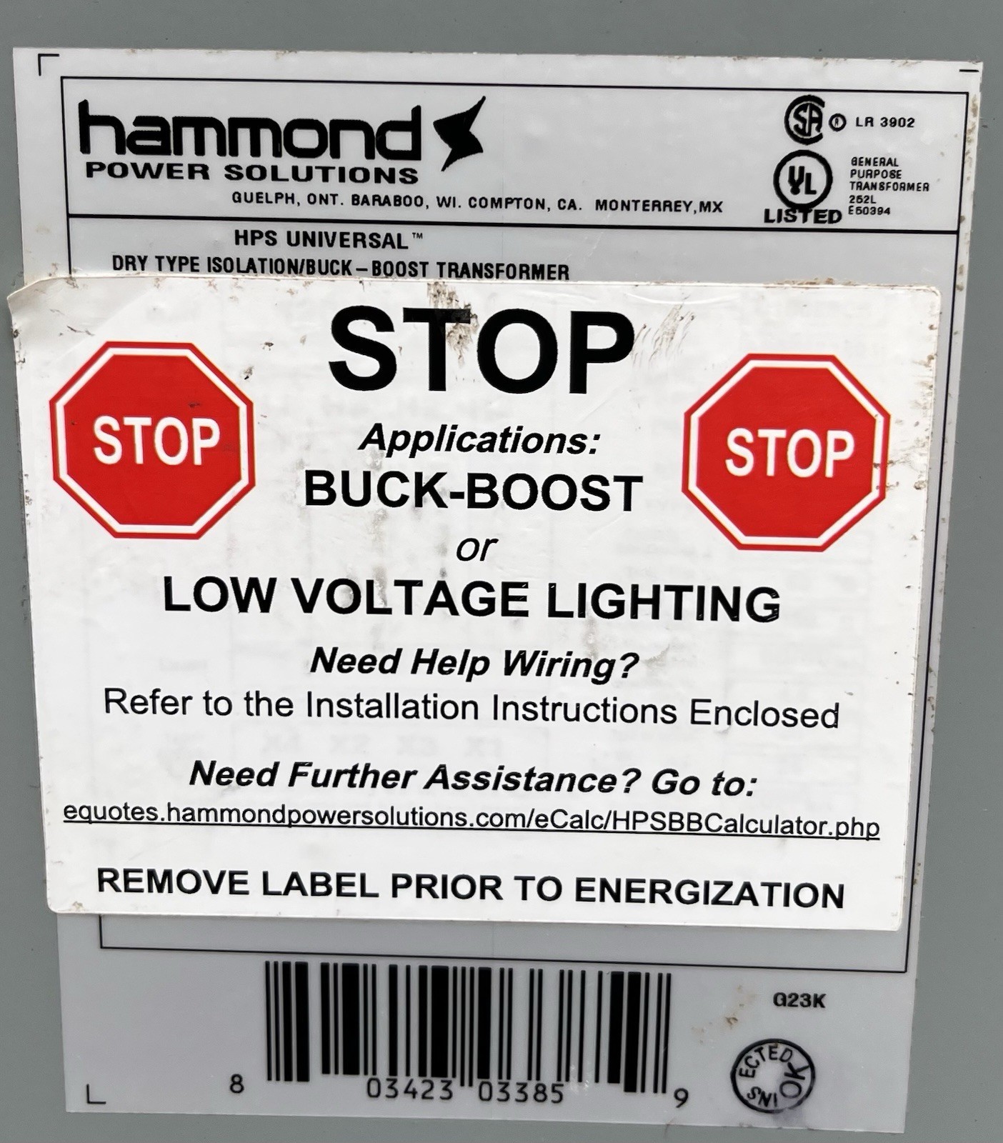 Hammond Power Solutions Transformer Buck Boost Series AB00821421 New Without Box