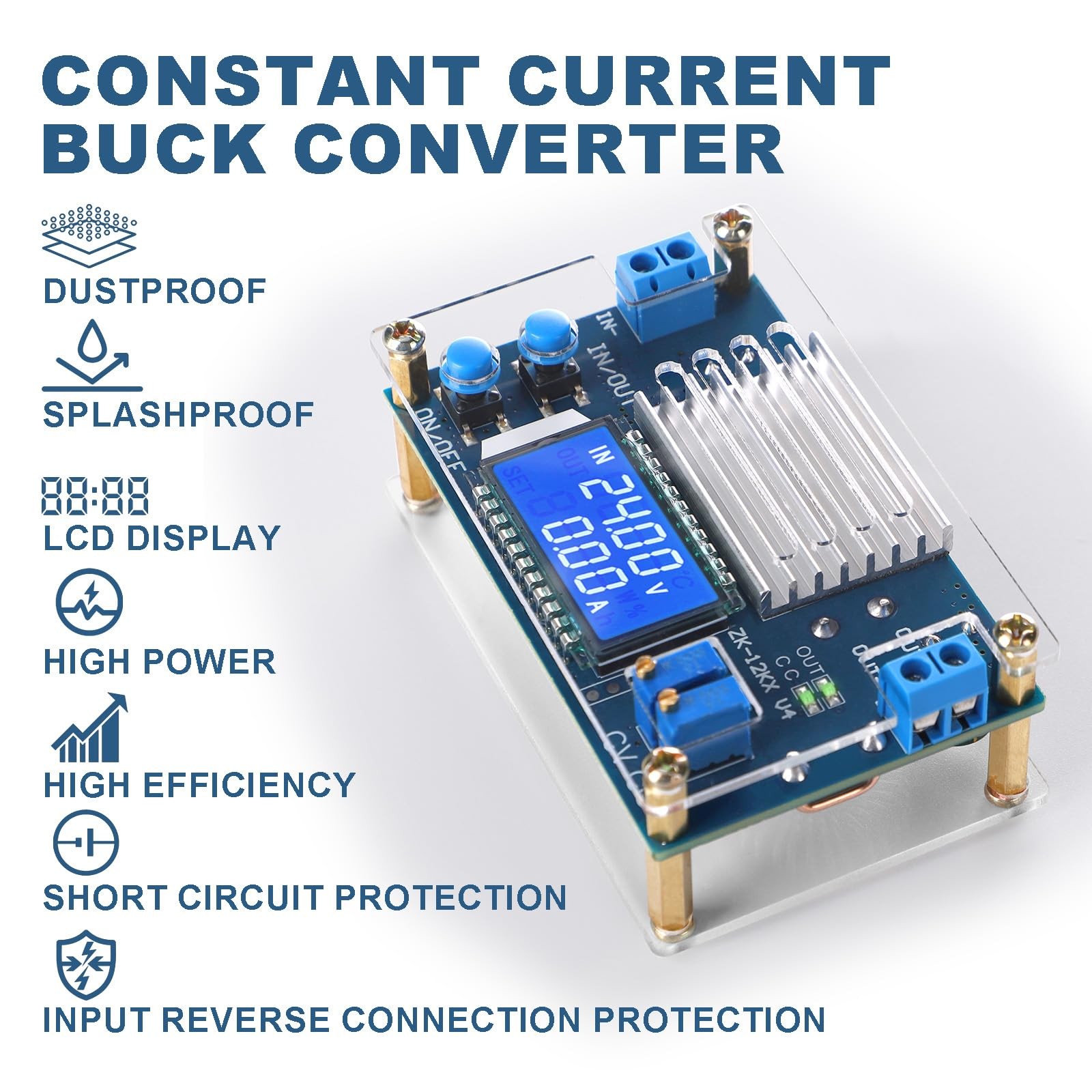Adjustable DC Buck Converter 1.2V32V 12A Power Supply for Solar, RV, Golf Cart