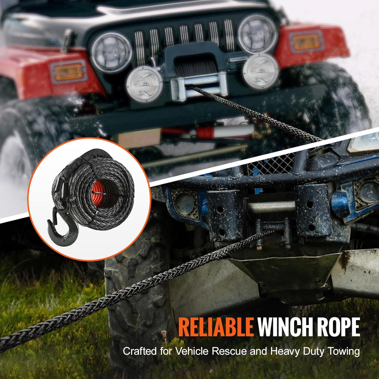 Synthetic Winch Rope, 1/2 Inch X 92 Feet 32,000 Lbs Synthetic Winch Line Cable R