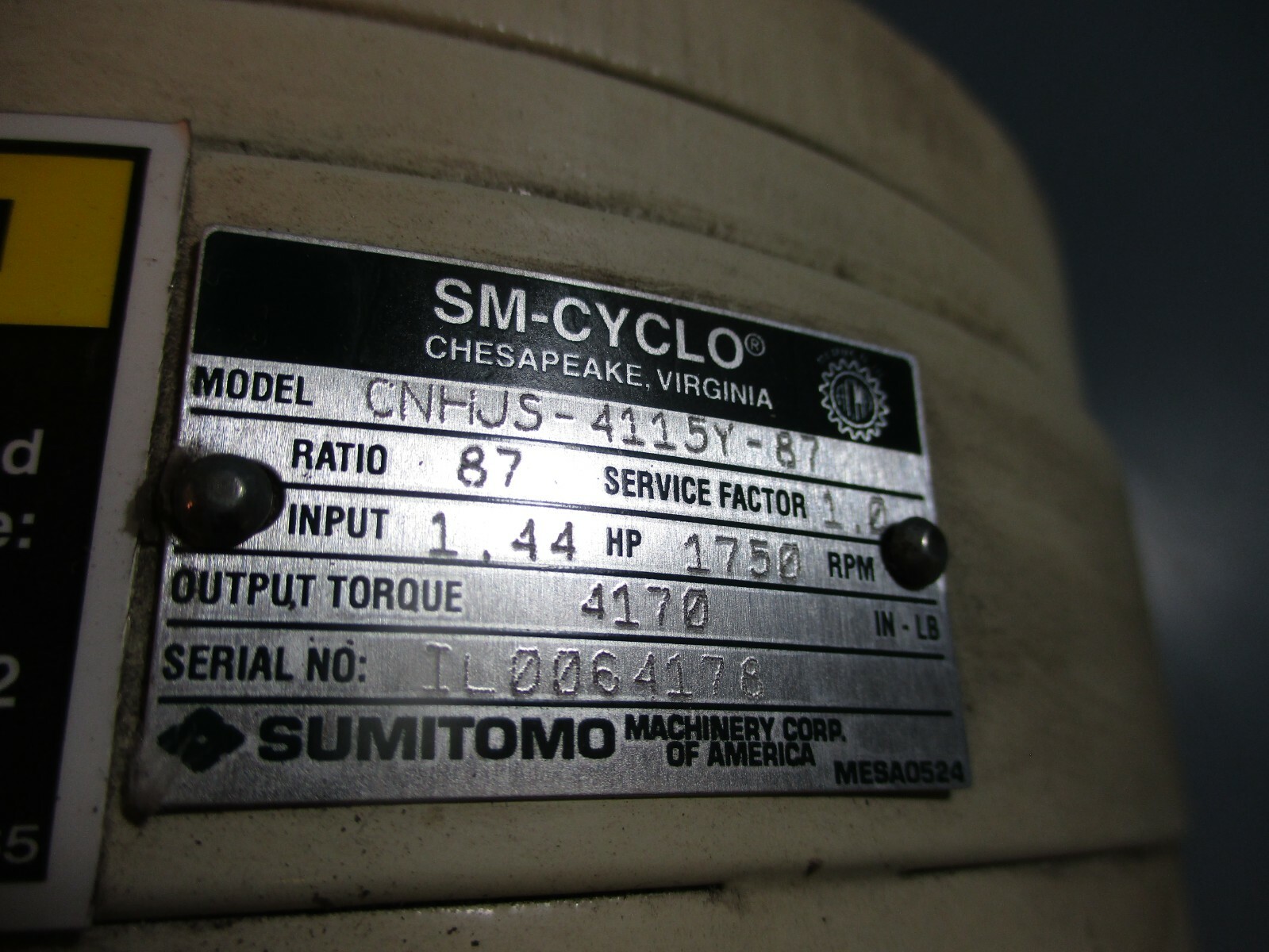 SM-Cyclo CNHJS-4115Y-87 Gear Reducer 87:1 Ratio 1.44HP 1750RPM