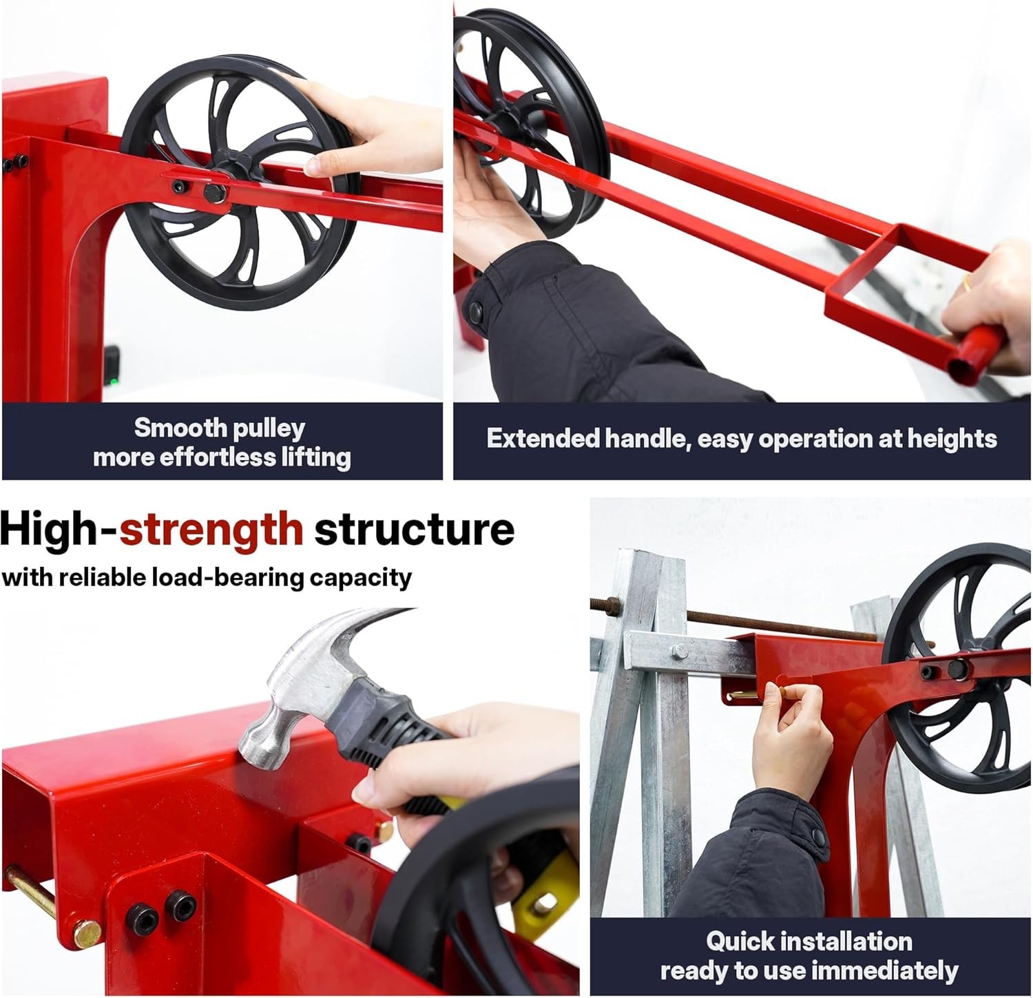 Hoisting Wheel w/ Long Handle 500 Lbs Universal Ladder Pulley Attachment Lifting