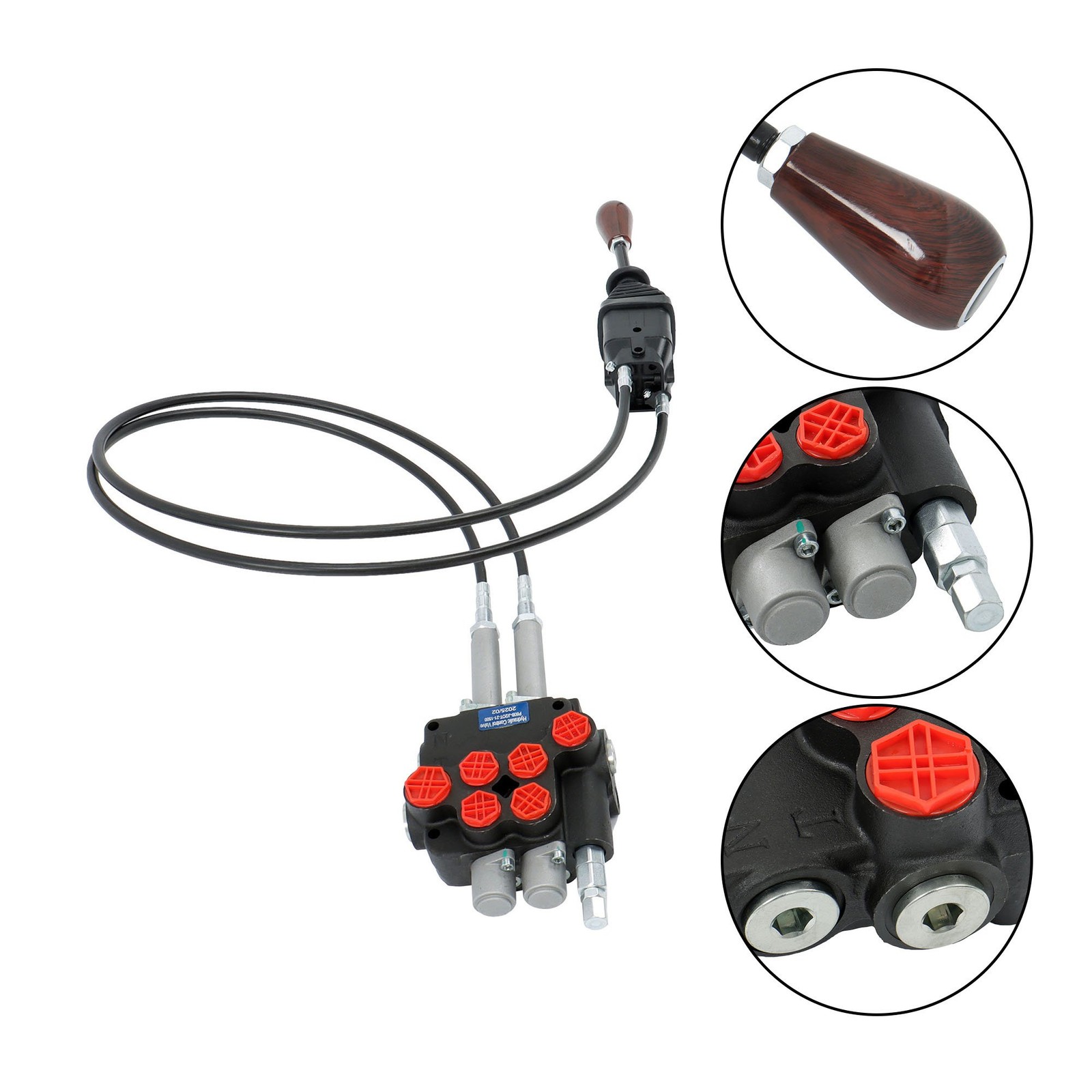2 Spool Remote Control Valve 80 LPM Hydraulic Kit w/Joystick 4.9 ft Cables