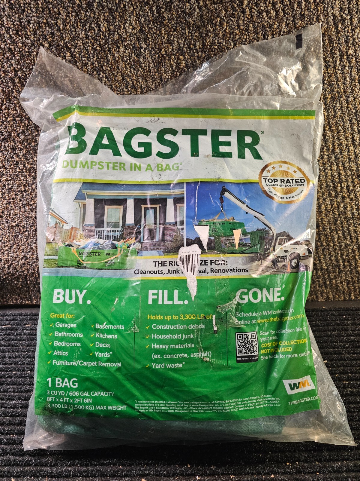 Bagster 3CUYD Trash Container Bag With a Capacity Of Up to 3,300 Pounds, Green