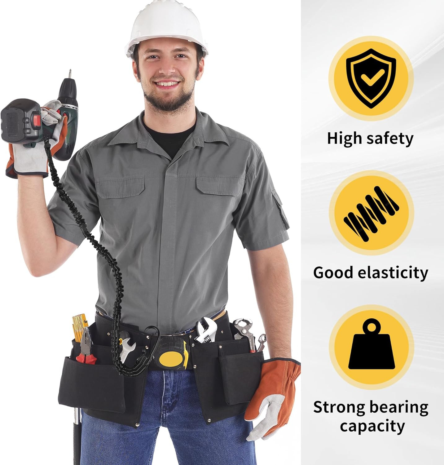 12 Pack Black Tool Lanyards for Hand Tools, Lanyard Safety Tool Leash, Retractab