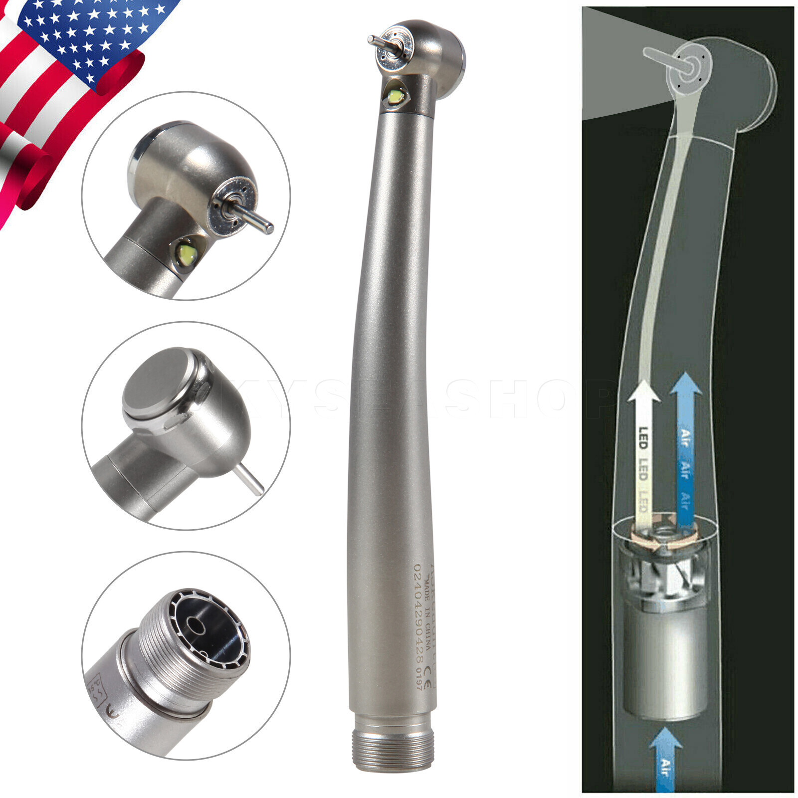 Dental E-generator LED Push Button High Speed Handpiece 2 holes Borden