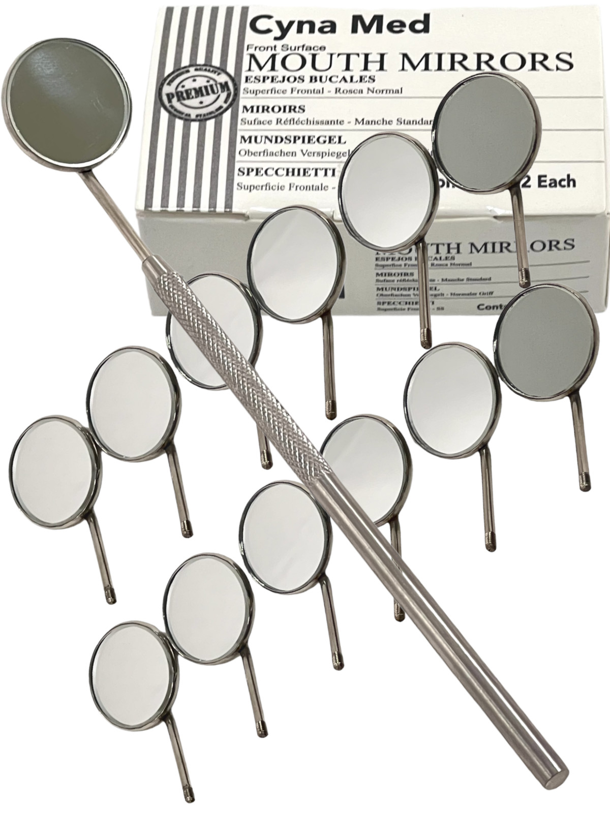 New Premium 12 x Dental Mouth Mirror heads Cone Socket #5 Plain + Free Handle