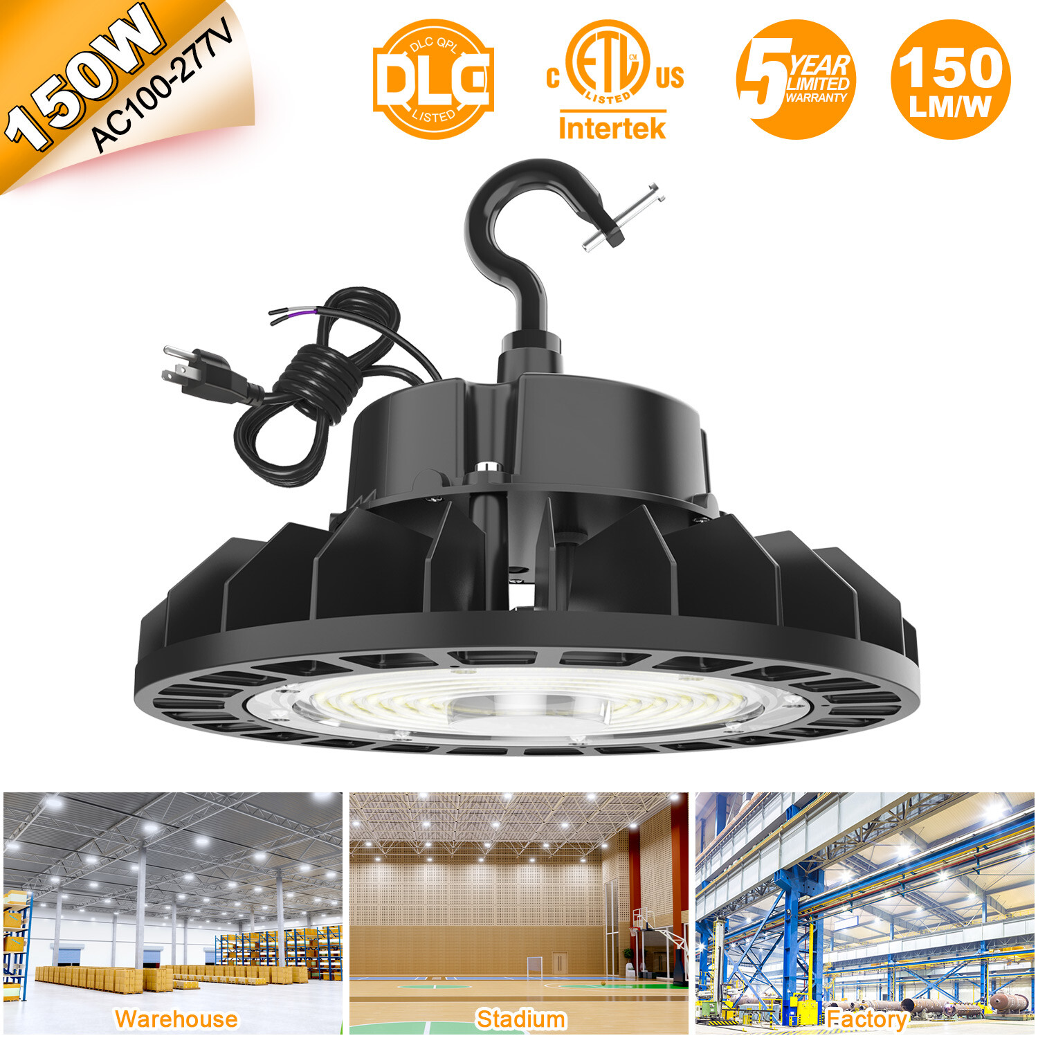 150W Led UFO High Bay Light Commercial Warehouse Garage Shop Lighting 22,500lm
