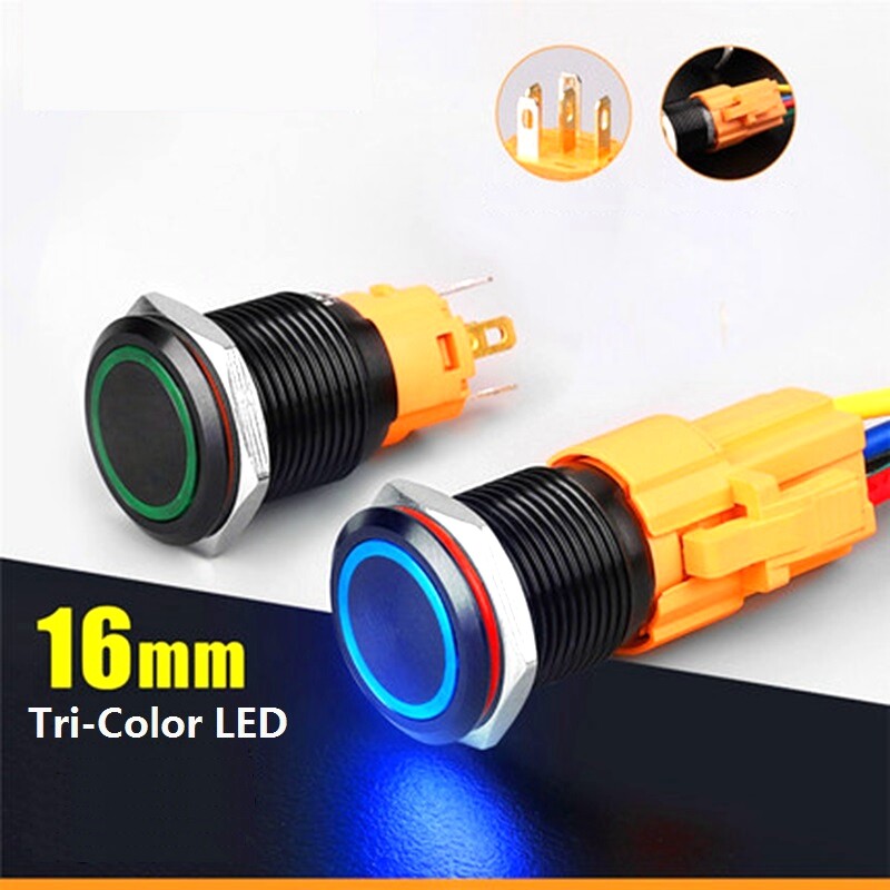 16mm Tri-color RGB LED Ring LED Black aluminium alloy Push Button switch CE,RoHS