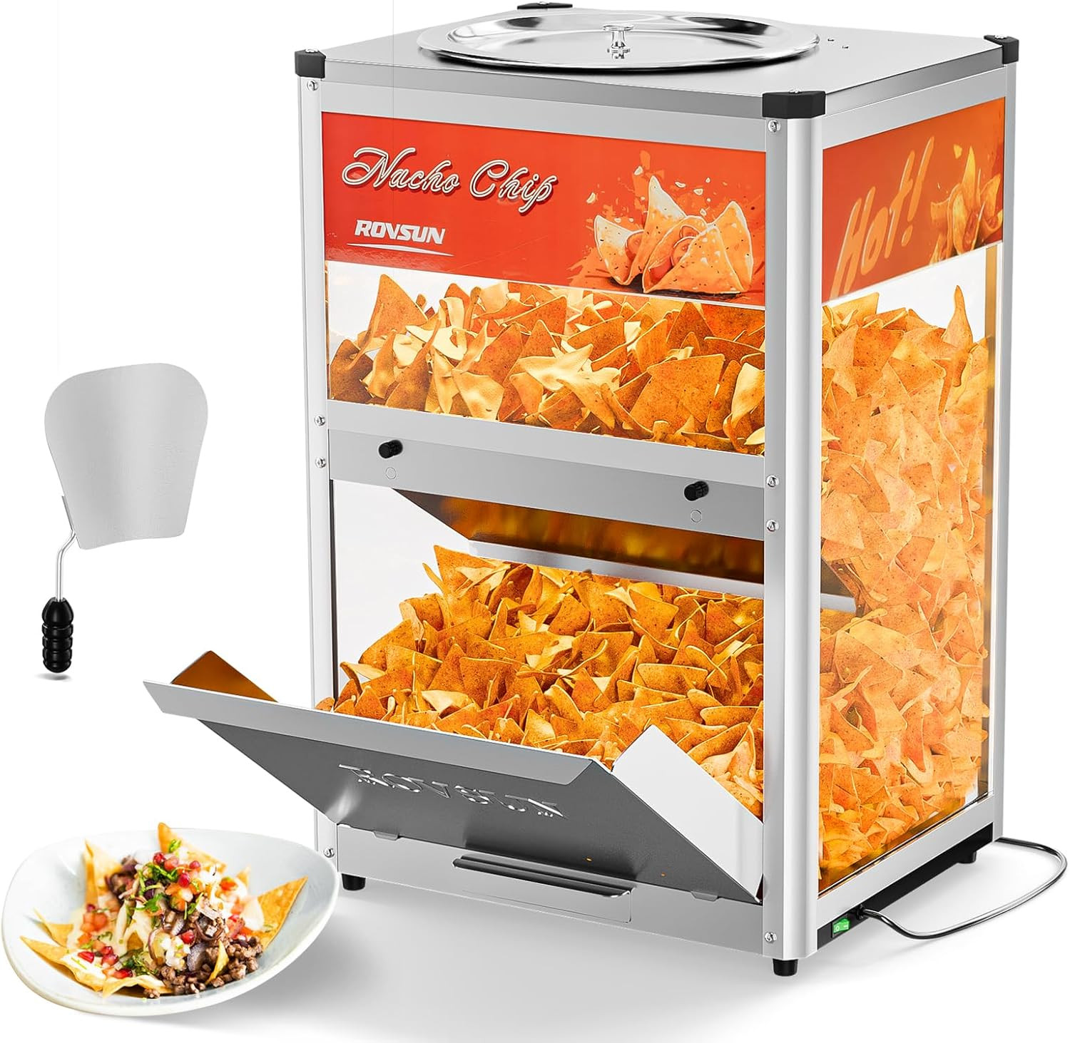 ROVSUN Nacho Chip Warmer, Nacho Machine Countertop Food Warmer Display Case with