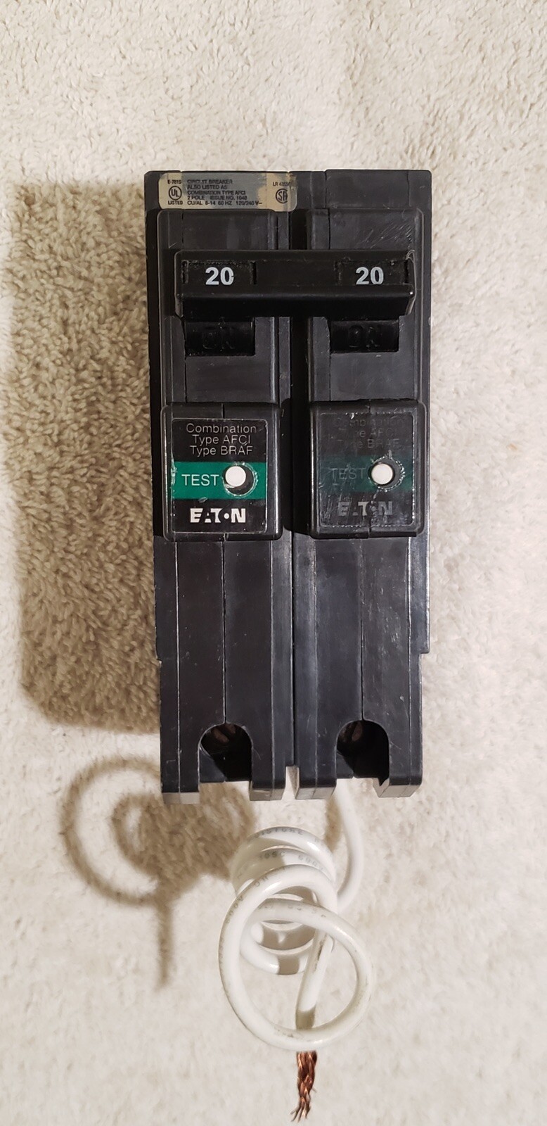 Eaton BRL220CAF 2P 20A Plug-In Arc Fault Circuit Breaker