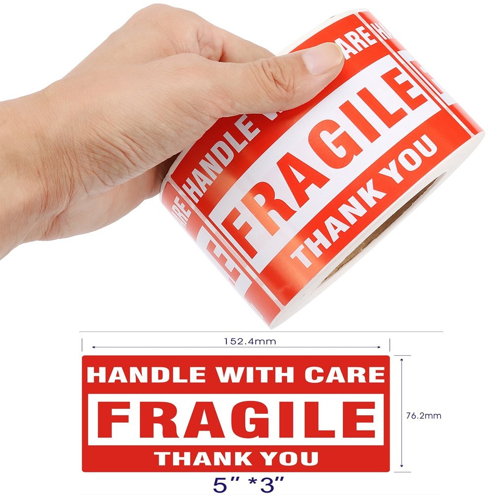 500 Large 3×5 Fragile Handle with Care Thank You Labels Stickers Free Shipping