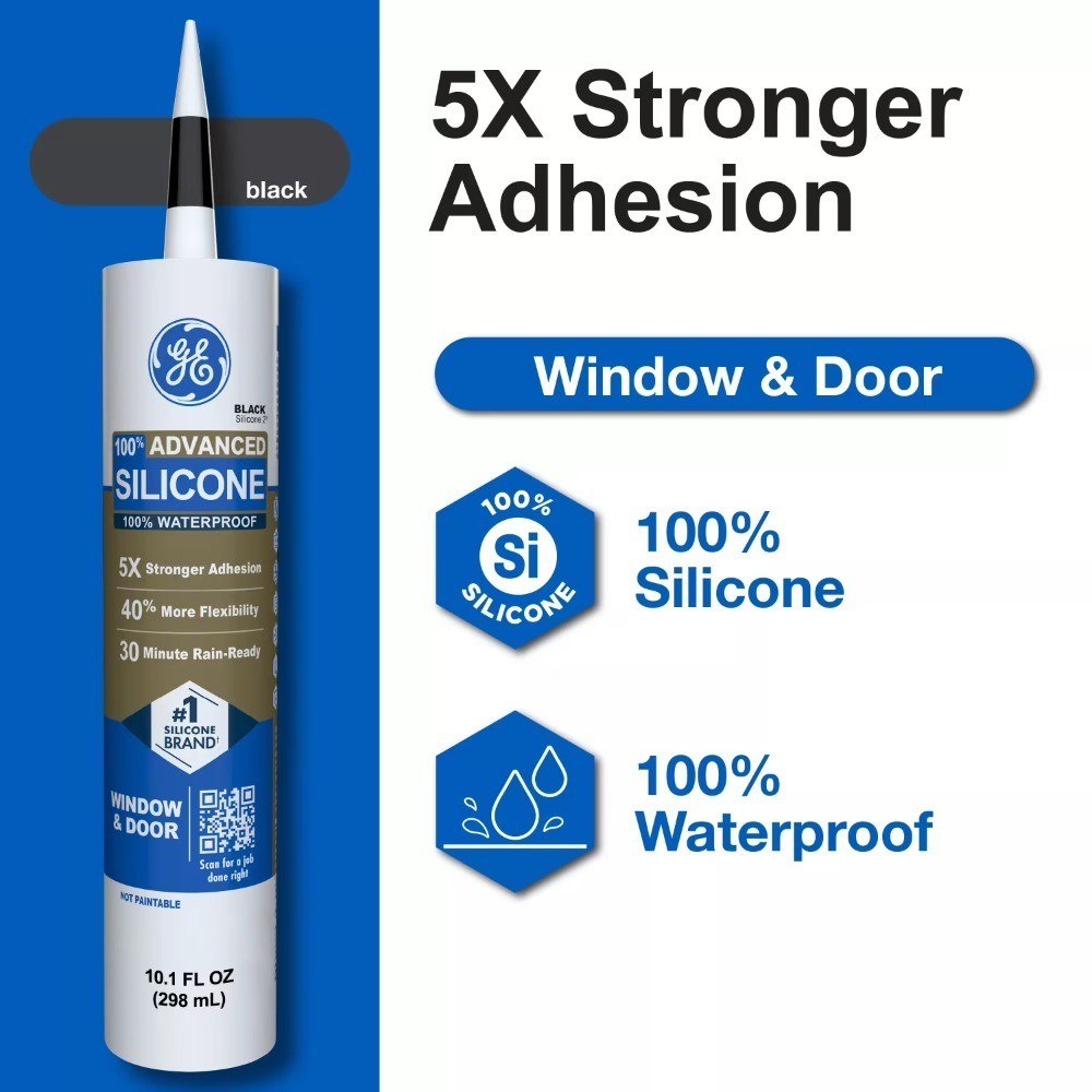 Silicone Window and Door Sealant Black 10.1 fl oz Cartridge Waterproof Adhesive